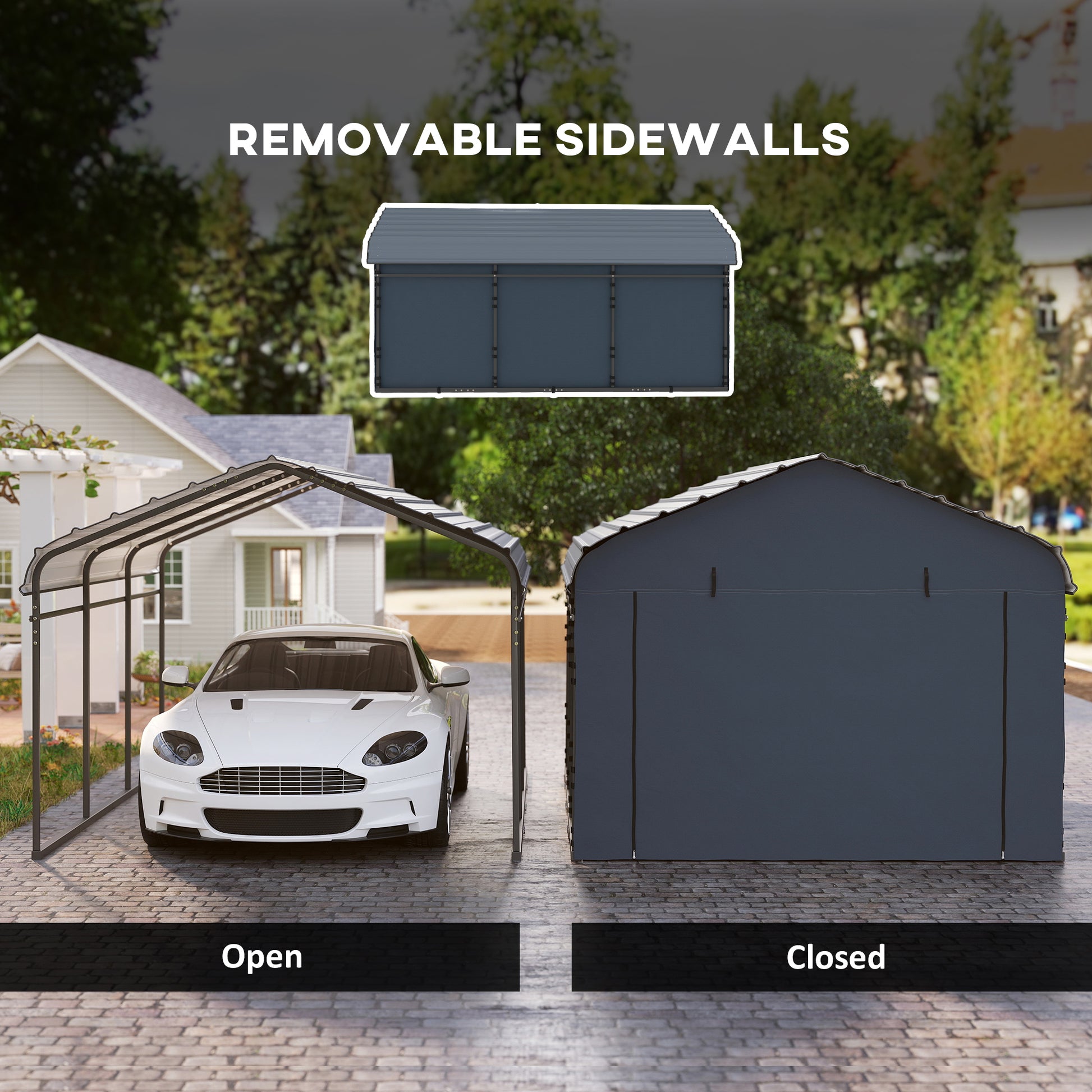 10' x 15' Metal Carport Heavy Duty Garage - Dark Grey-Patio & Garden > Wedding & Events Tents > Car Shelters-DECOROLALA
