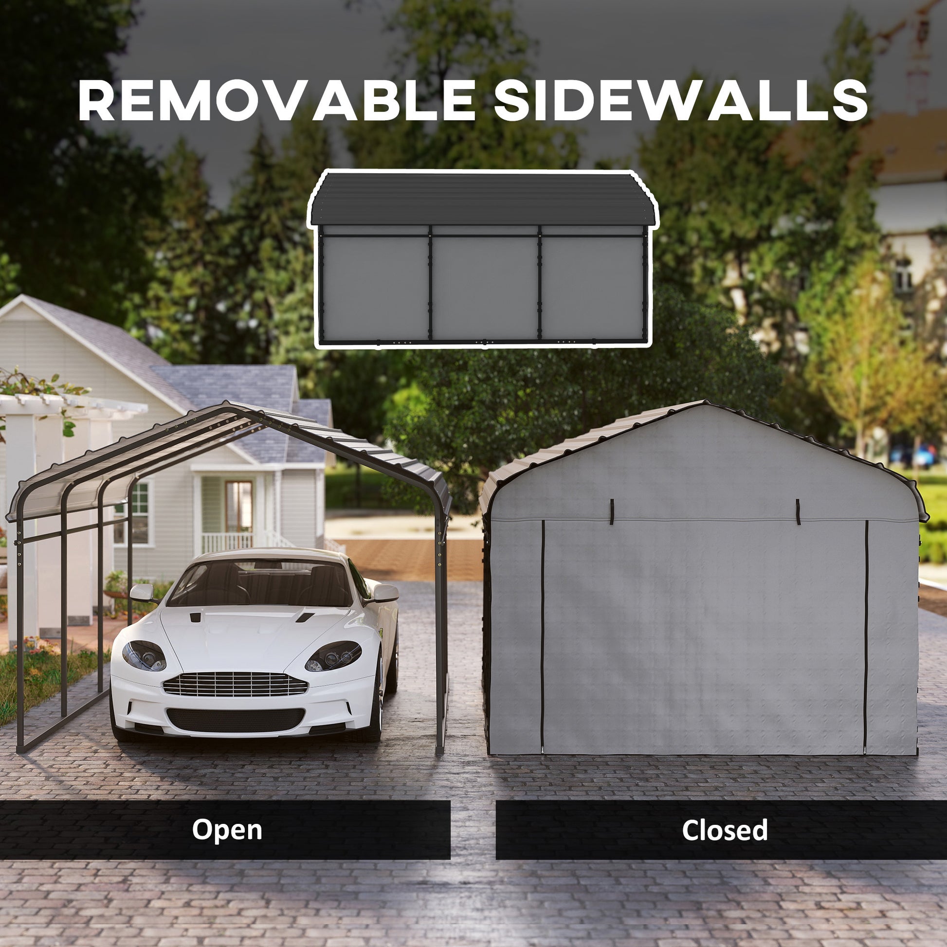 10' x 15' Metal Carport - Heavy Duty Garage Light Grey-Patio & Garden > Wedding & Events Tents > Car Shelters-DECOROLALA
