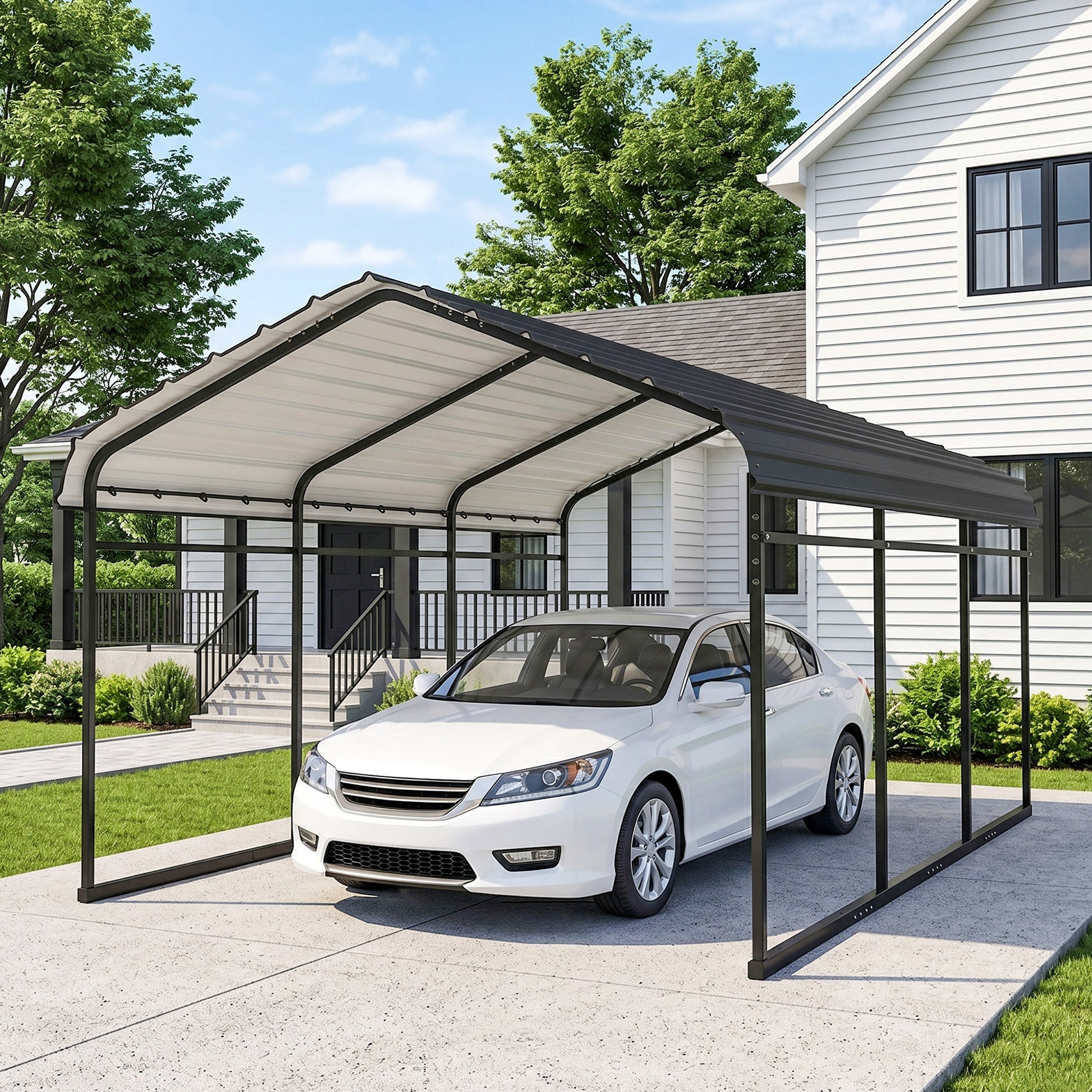 10' x 15' Metal Carport - Heavy Duty Garage Light Grey-Patio & Garden > Wedding & Events Tents > Car Shelters-DECOROLALA
