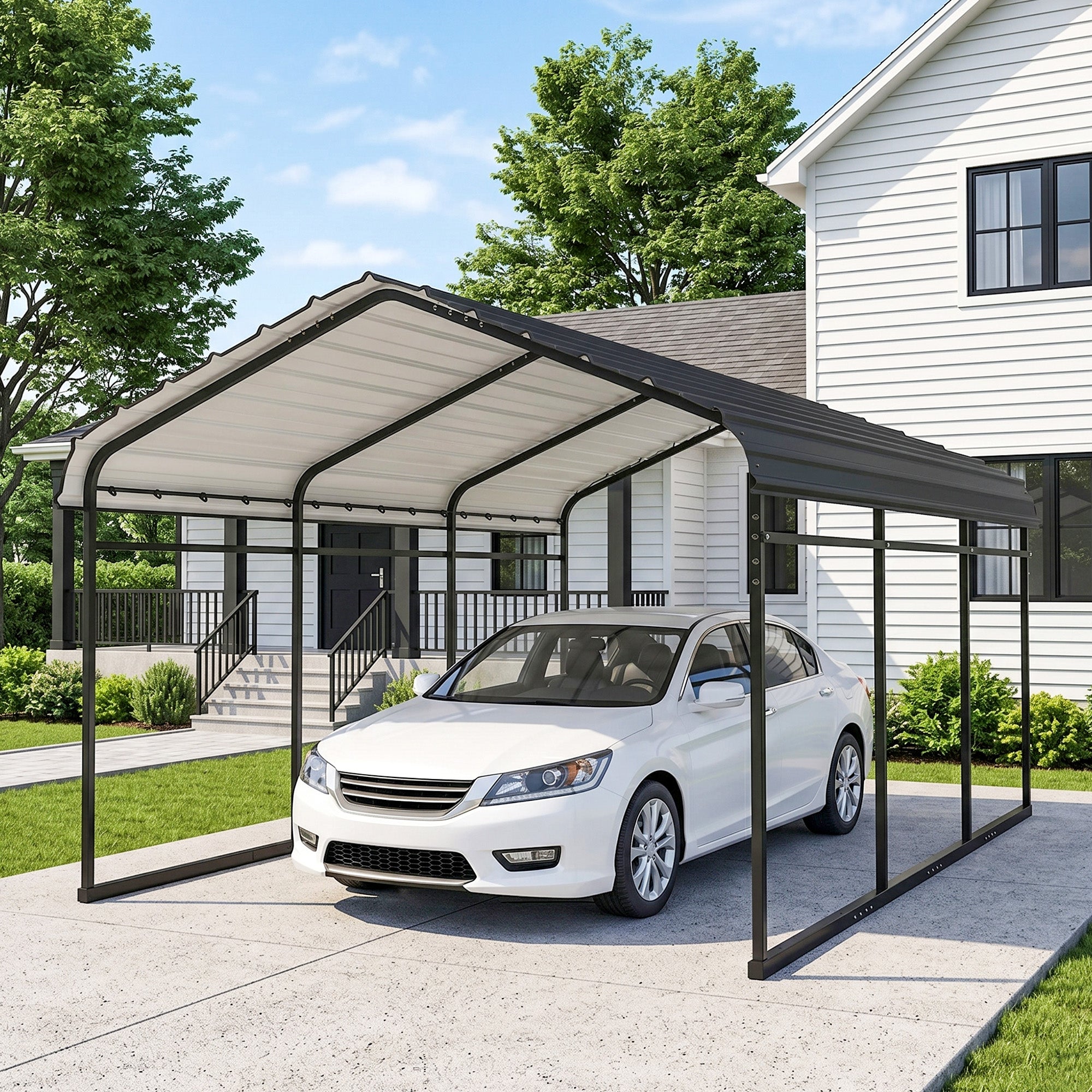 10' x 15' Metal Carport - Heavy Duty Garage Light Grey-Patio & Garden > Wedding & Events Tents > Car Shelters-DECOROLALA