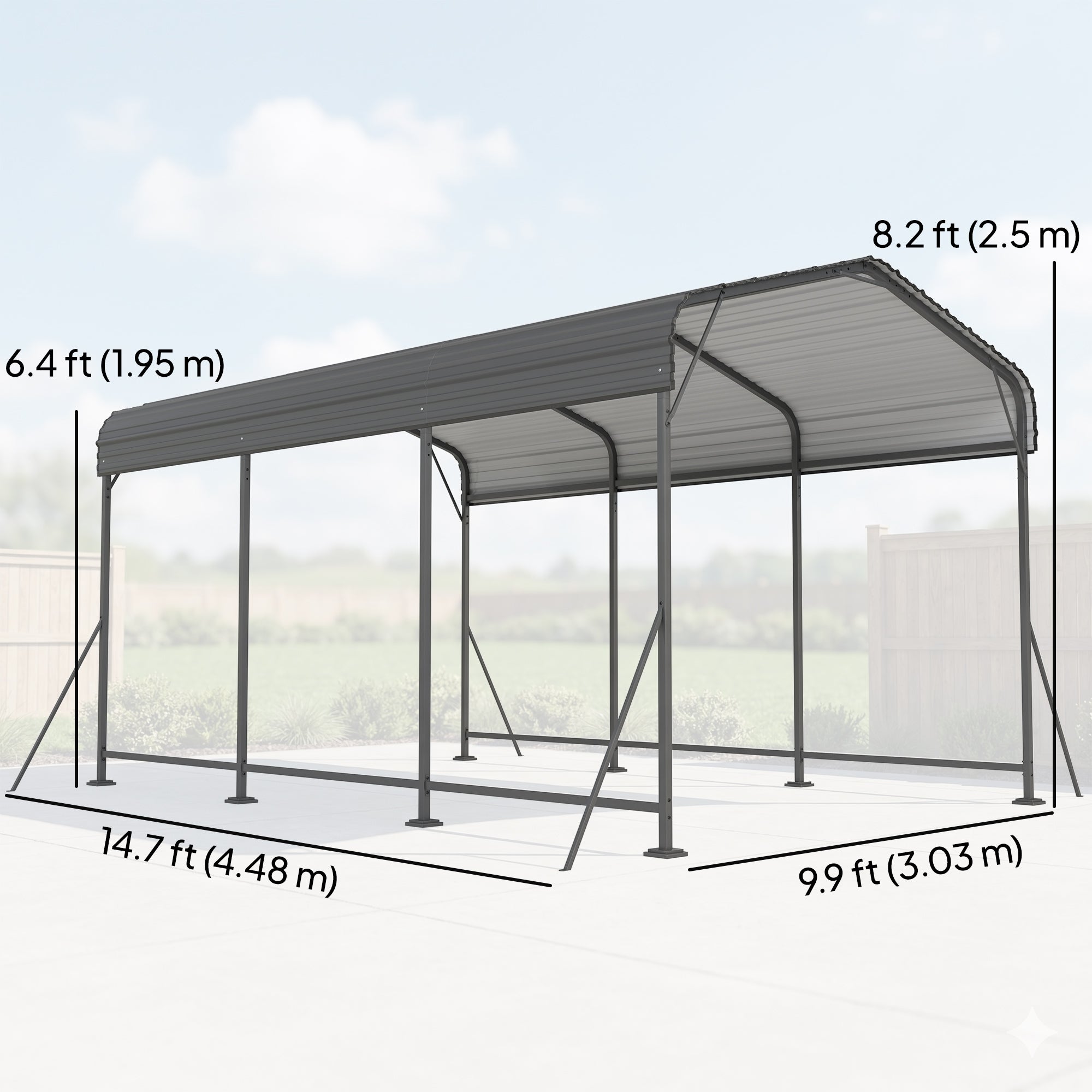10 x 15FT Heavy-Duty Metal Carport - Dark Grey-Patio & Garden > Wedding & Events Tents > Car Shelters-DECOROLALA