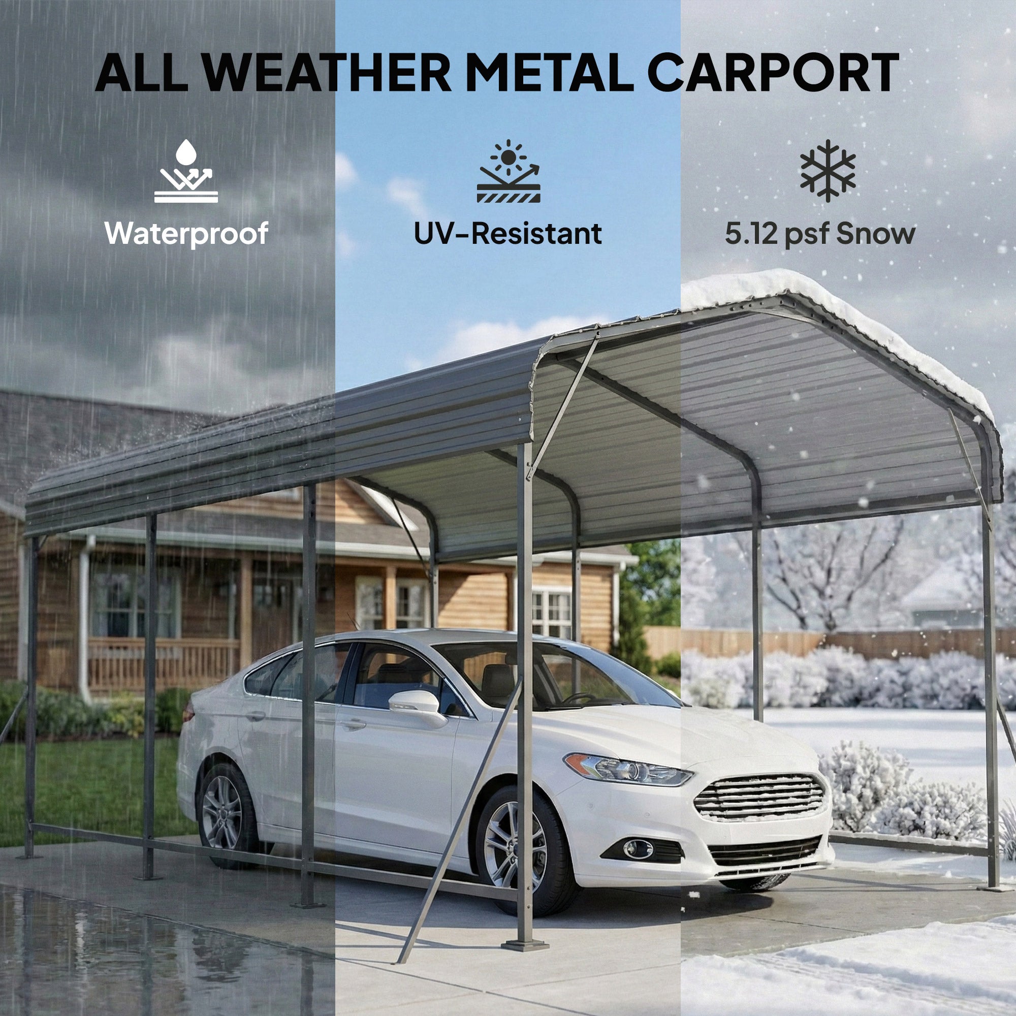 10 x 15FT Heavy-Duty Metal Carport - Dark Grey-Patio & Garden > Wedding & Events Tents > Car Shelters-DECOROLALA