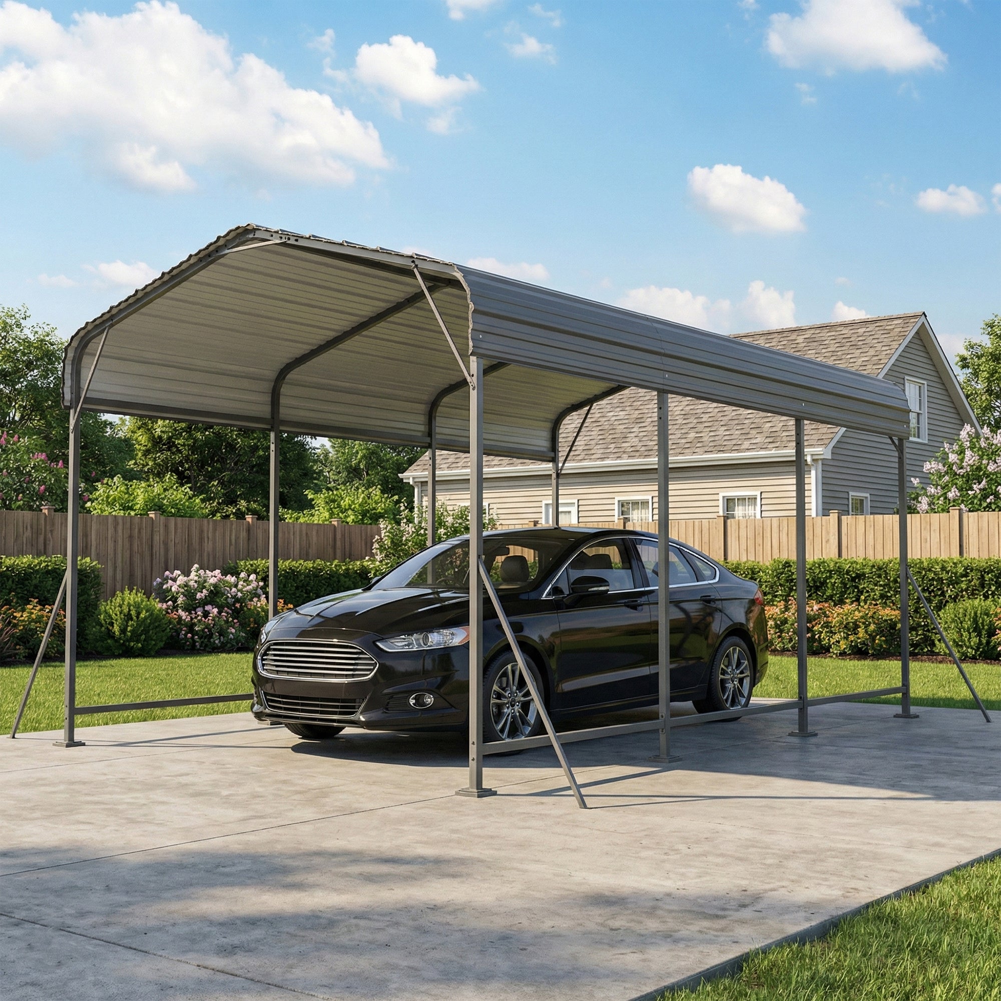 10 x 15FT Heavy-Duty Metal Carport - Dark Grey-Patio & Garden > Wedding & Events Tents > Car Shelters-DECOROLALA