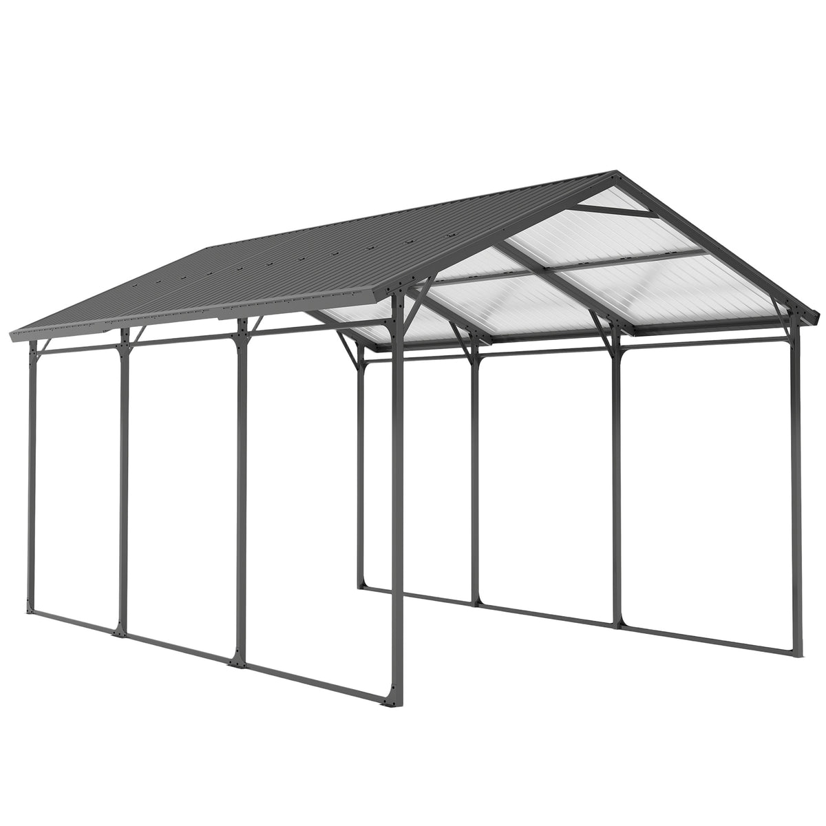 10 x 15ft Metal Carport - Dark Grey Heavy-Duty Steel Frame-Carports-DECOROLALA