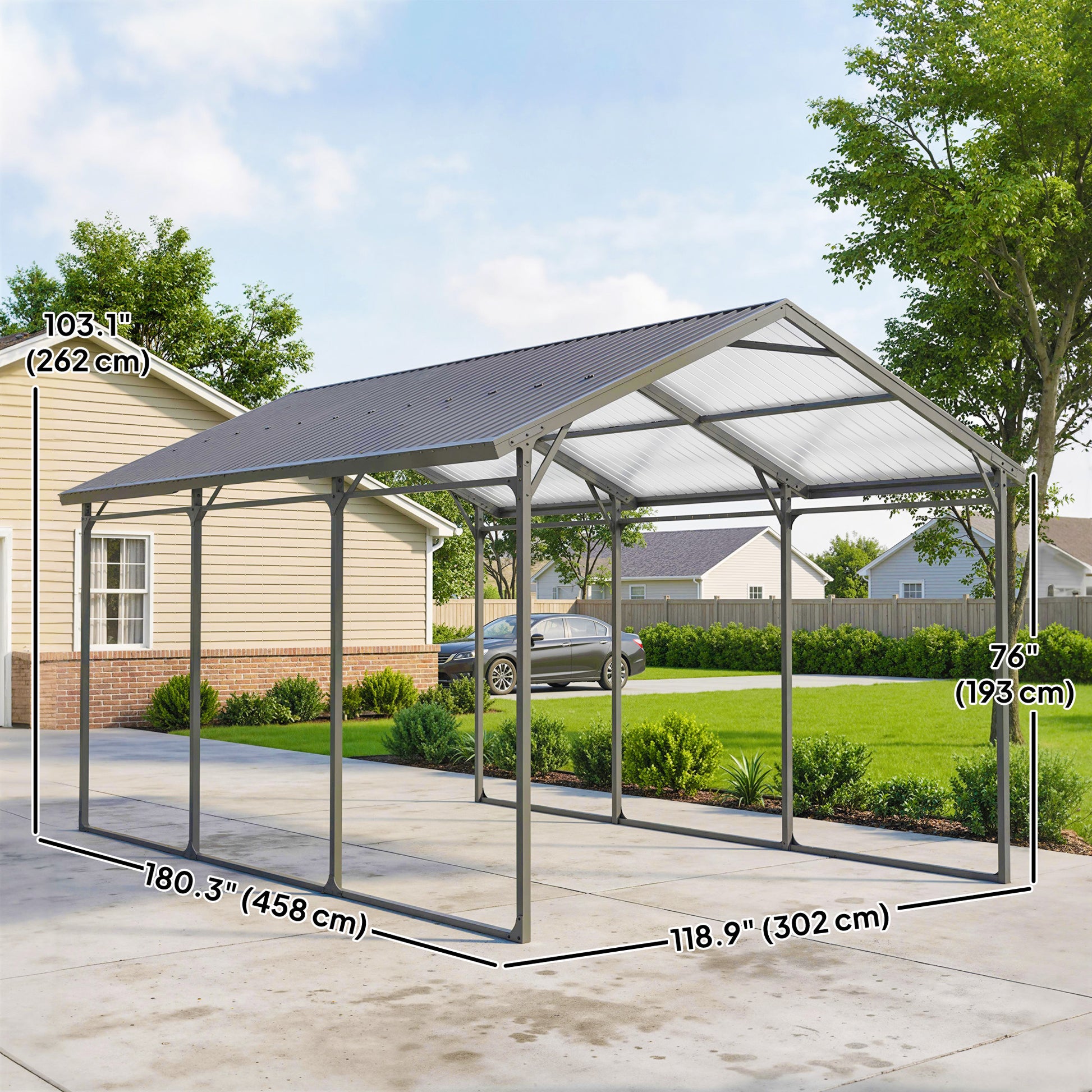 10 x 15ft Metal Carport - Dark Grey Heavy-Duty Steel Frame-Patio & Garden > Wedding & Events Tents > Car Shelters-DECOROLALA