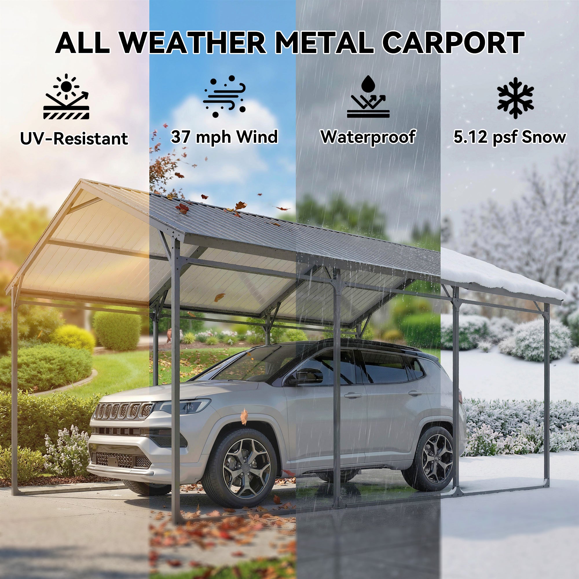10 x 15ft Metal Carport - Dark Grey Heavy-Duty Steel Frame-Patio & Garden > Wedding & Events Tents > Car Shelters-DECOROLALA