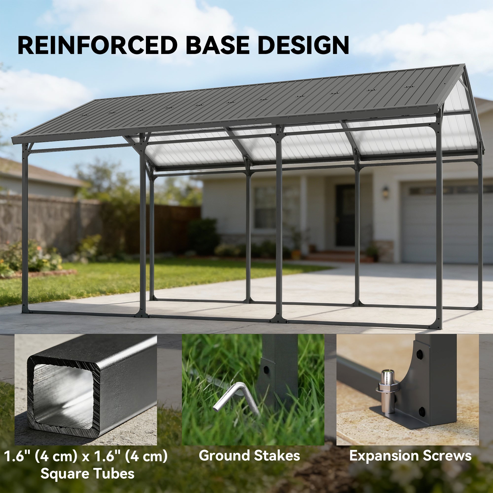 10 x 15ft Metal Carport - Dark Grey Heavy-Duty Steel Frame-Patio & Garden > Wedding & Events Tents > Car Shelters-DECOROLALA