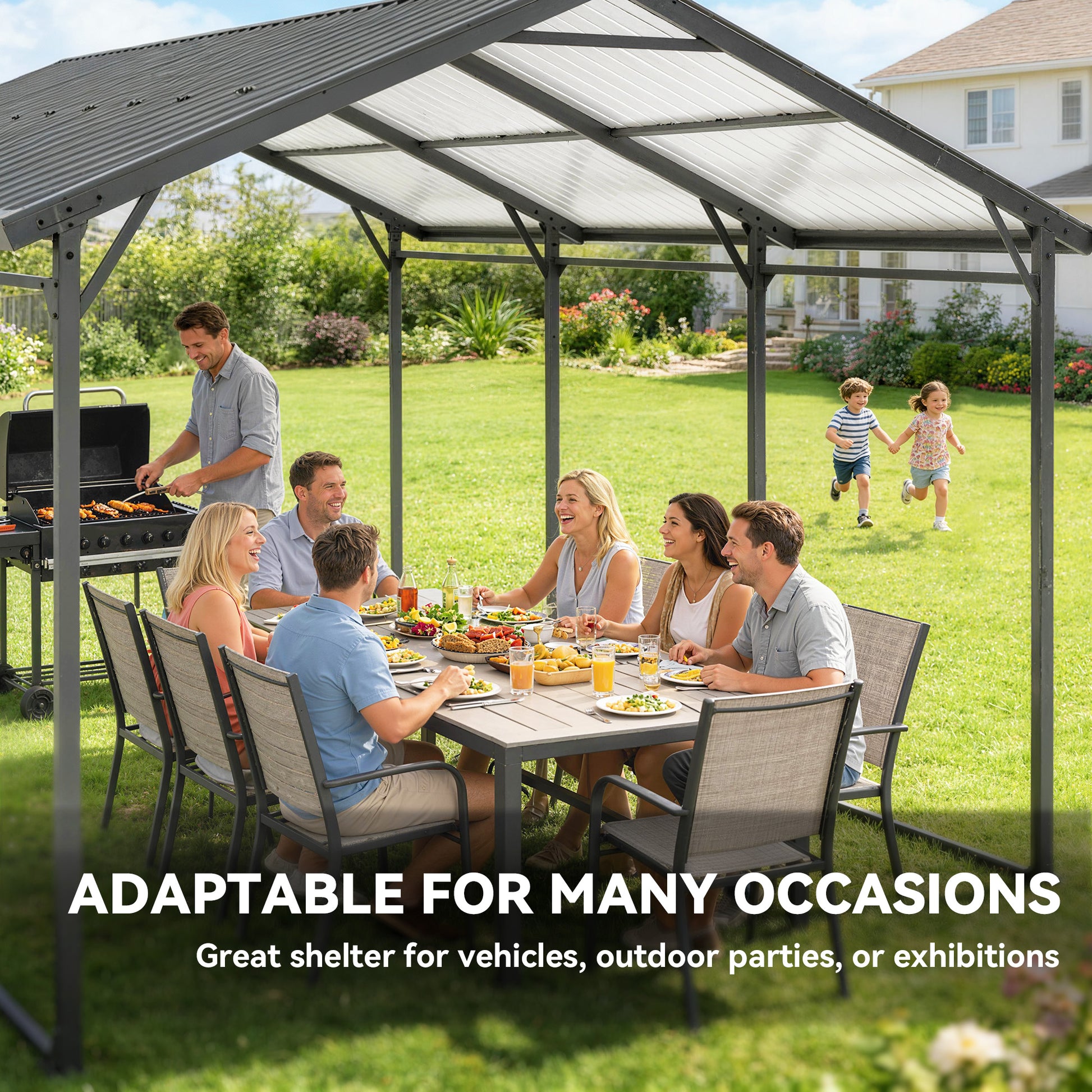 10 x 15ft Metal Carport - Dark Grey Heavy-Duty Steel Frame-Patio & Garden > Wedding & Events Tents > Car Shelters-DECOROLALA