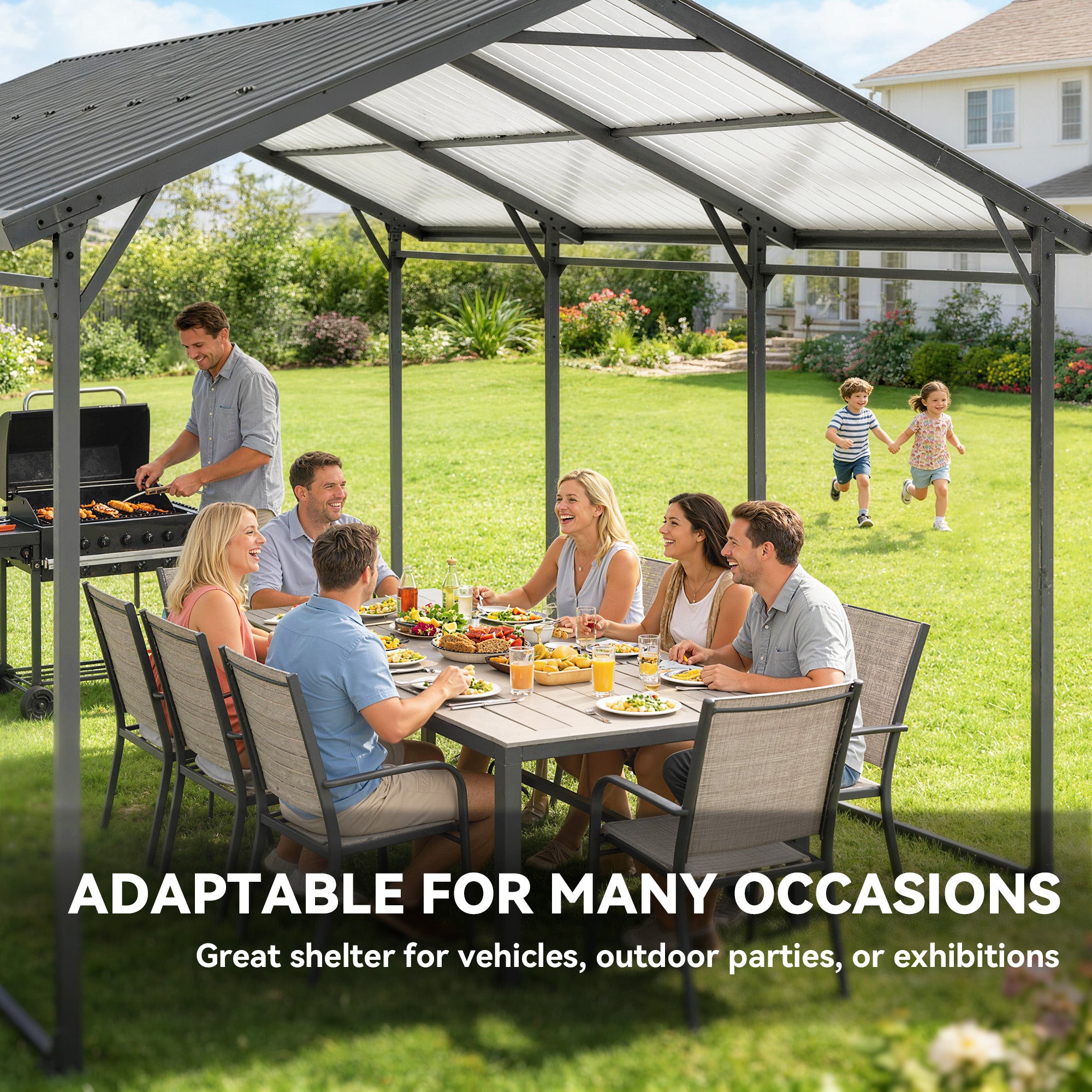 10 x 15ft Metal Carport - Dark Grey Heavy-Duty Steel Frame-Patio & Garden > Wedding & Events Tents > Car Shelters-DECOROLALA