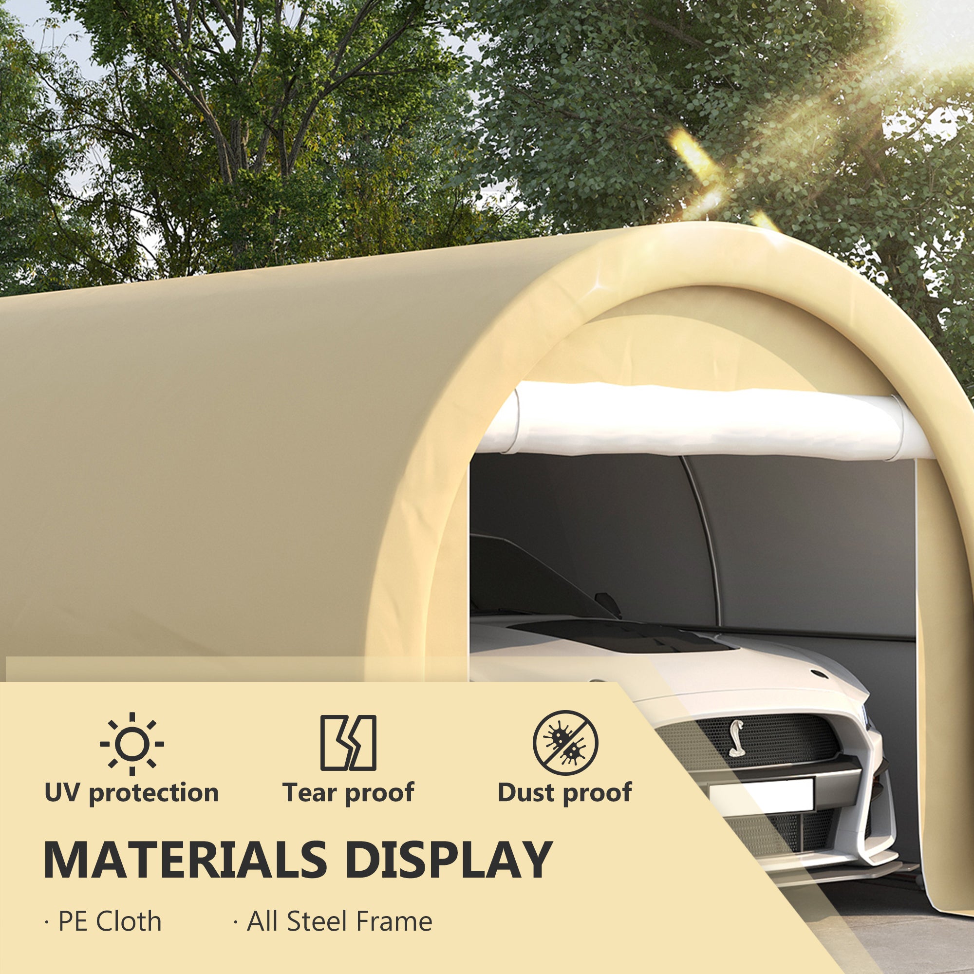 10' x 16' Heavy Duty Portable Carport Tent - Beige-DECOROLALA