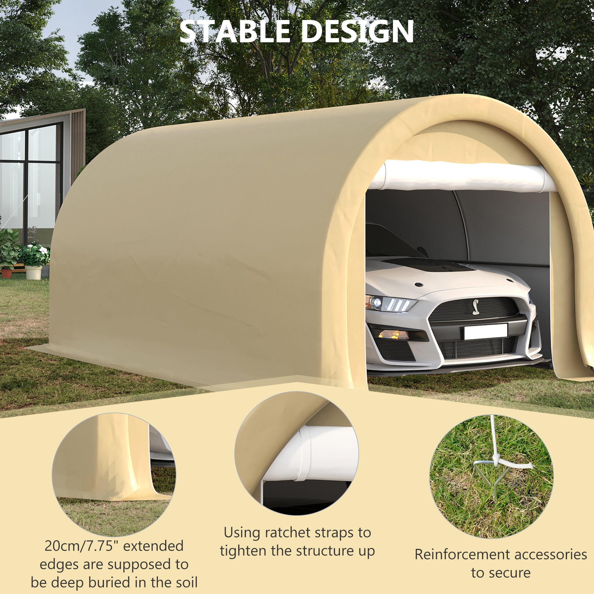 10' x 16' Heavy Duty Portable Carport Tent - Beige-DECOROLALA