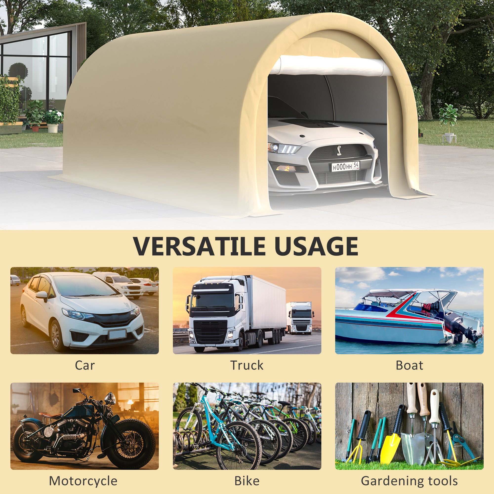 10' x 16' Heavy Duty Portable Carport Tent - Beige-DECOROLALA