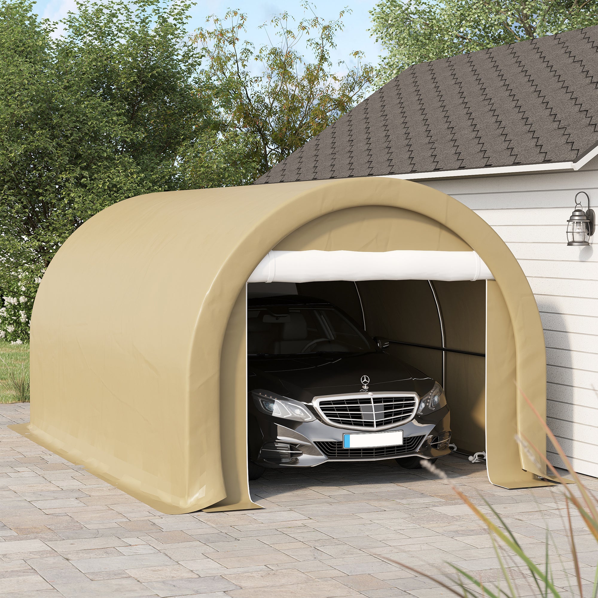 10' x 16' Heavy Duty Portable Carport Tent - Beige-DECOROLALA