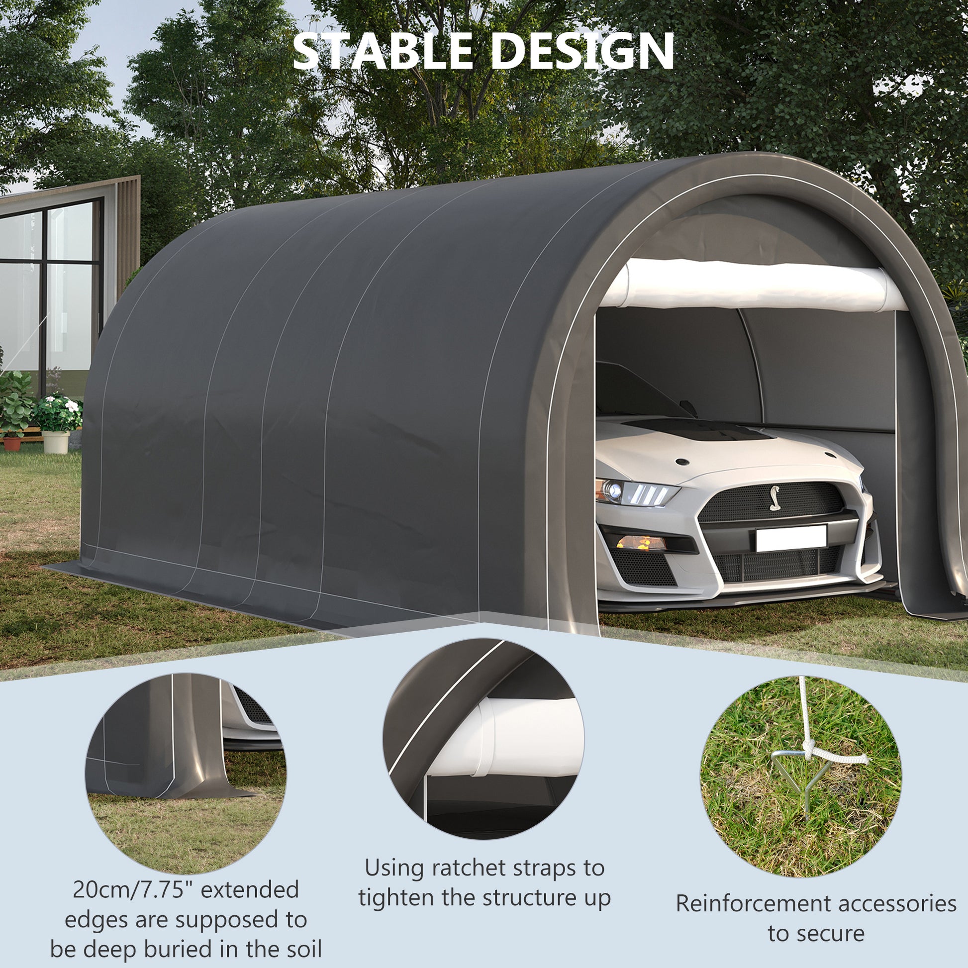 10' x 16' Heavy Duty Portable Carport Tent - Grey-DECOROLALA