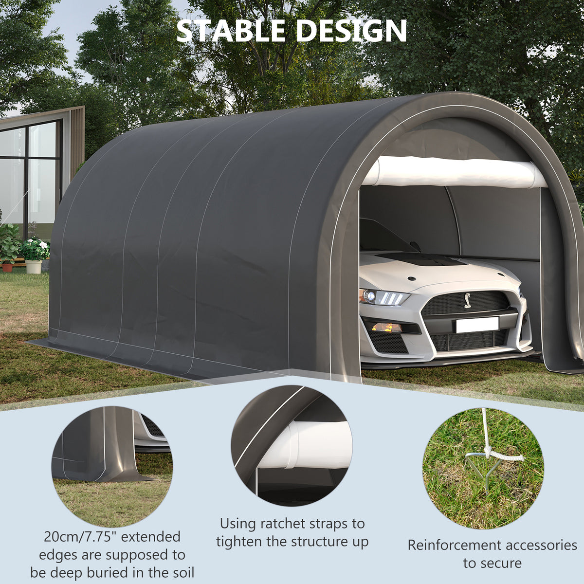 10' x 16' Heavy Duty Portable Carport Tent - Grey-DECOROLALA