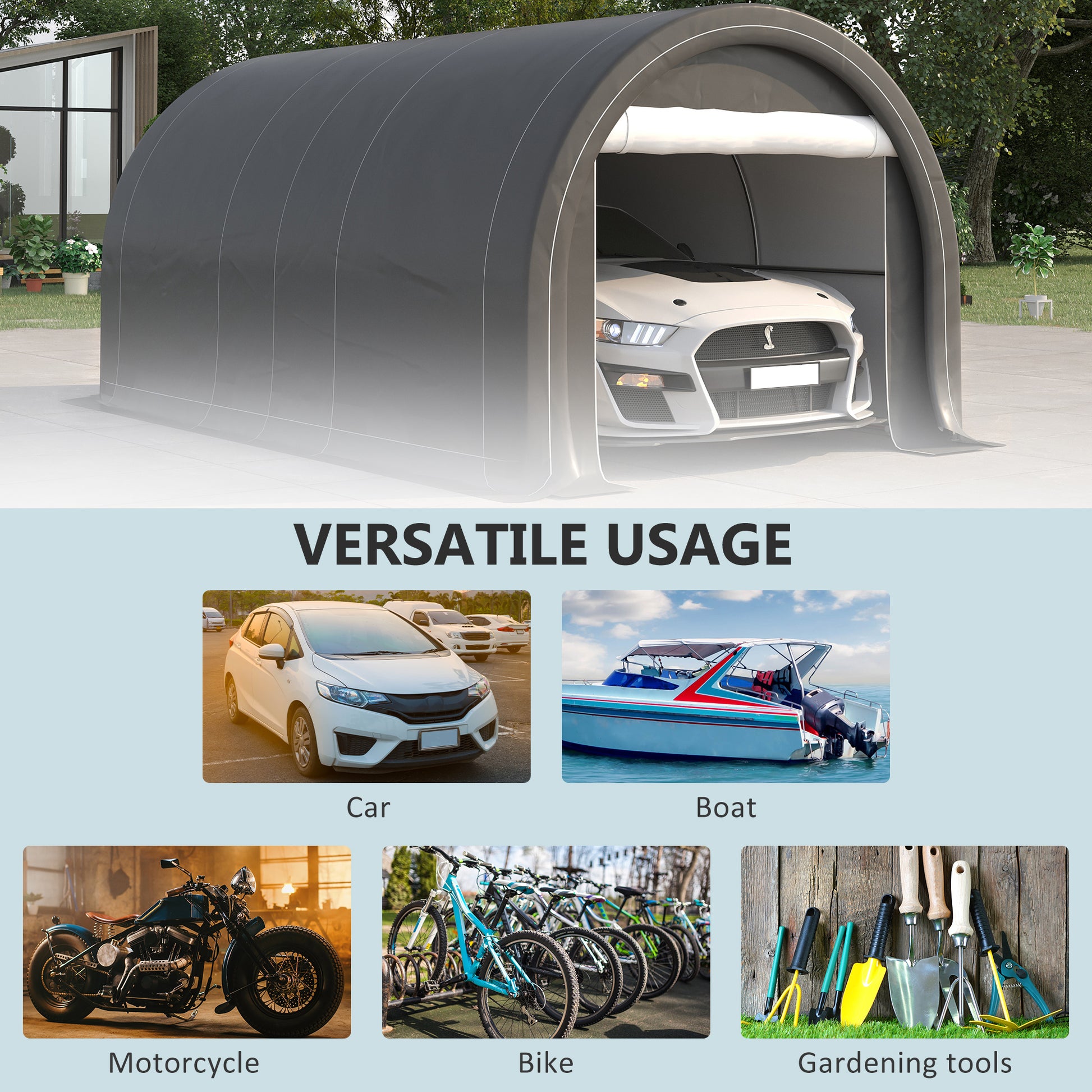 10' x 16' Heavy Duty Portable Carport Tent - Grey-DECOROLALA