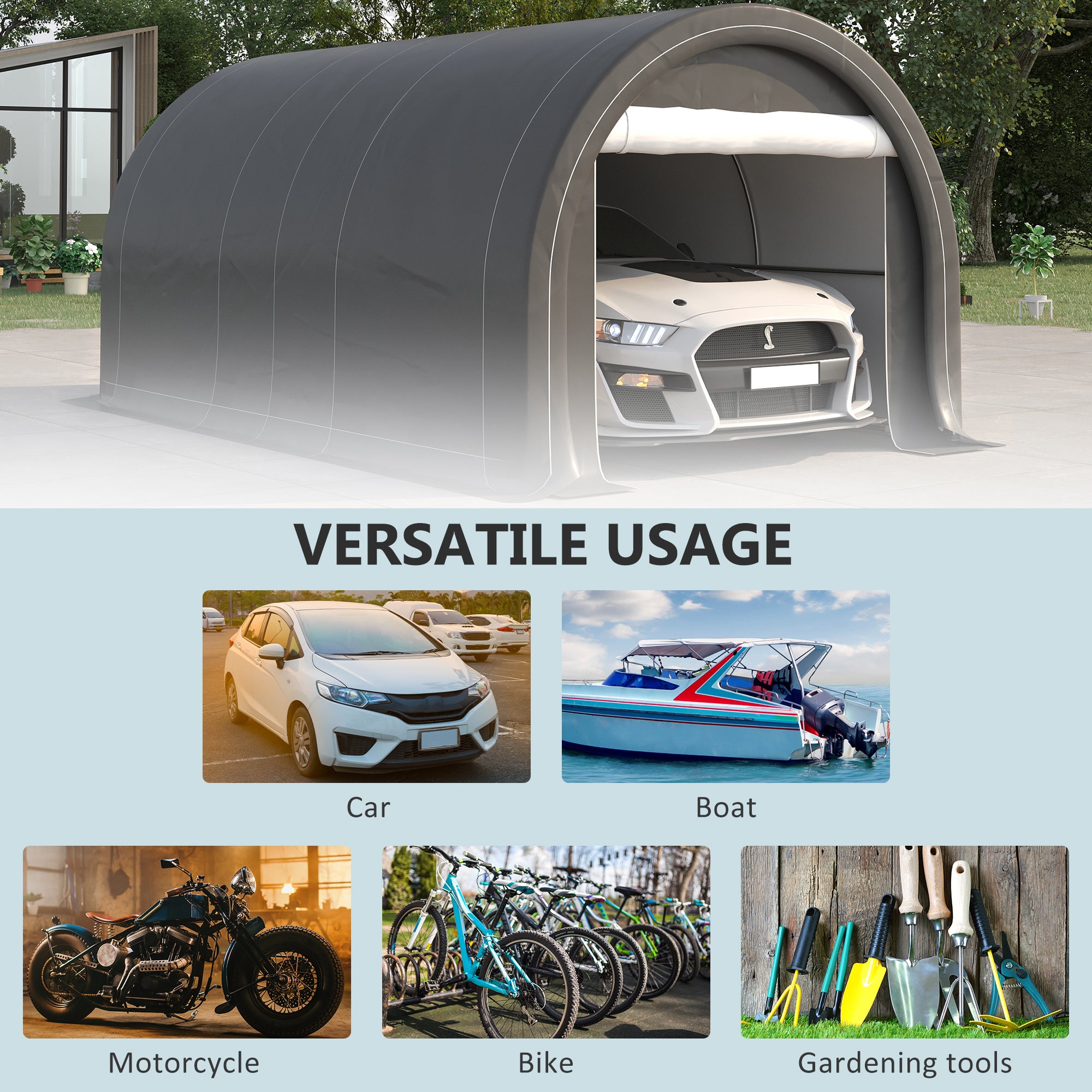10' x 16' Heavy Duty Portable Carport Tent - Grey-DECOROLALA