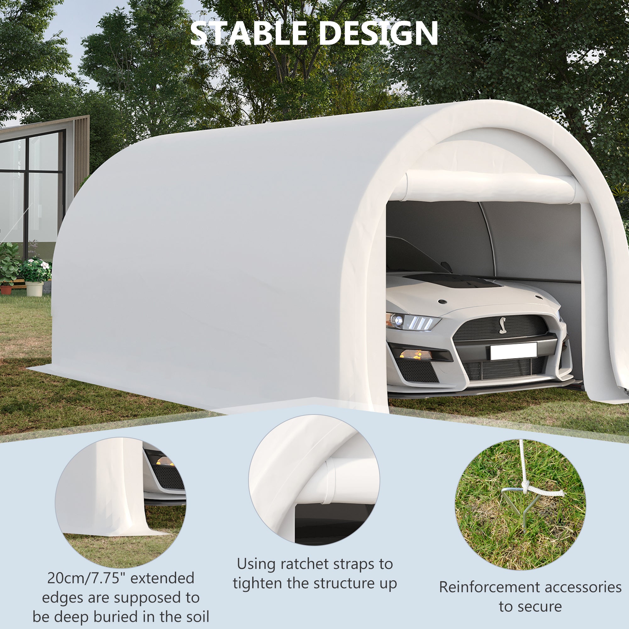 10' x 16' Heavy Duty Portable Carport Tent - White-DECOROLALA