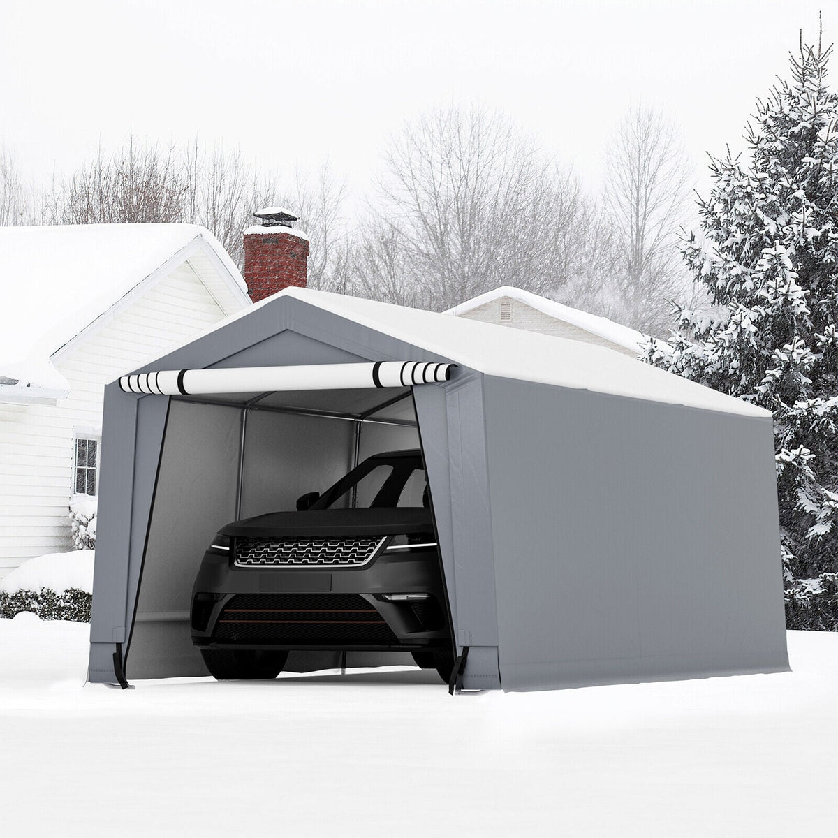 10 x 16/10 x 20 Feet Outdoor Heavy-Duty Carport with 2 Doors-10 x 16 ft-Carports-DECOROLALA