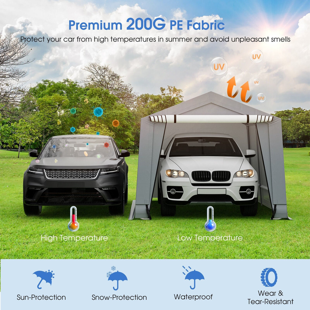 10 x 16/10 x 20 Feet Outdoor Heavy-Duty Carport with 2 Doors-10 x 16 ft-Carports-DECOROLALA