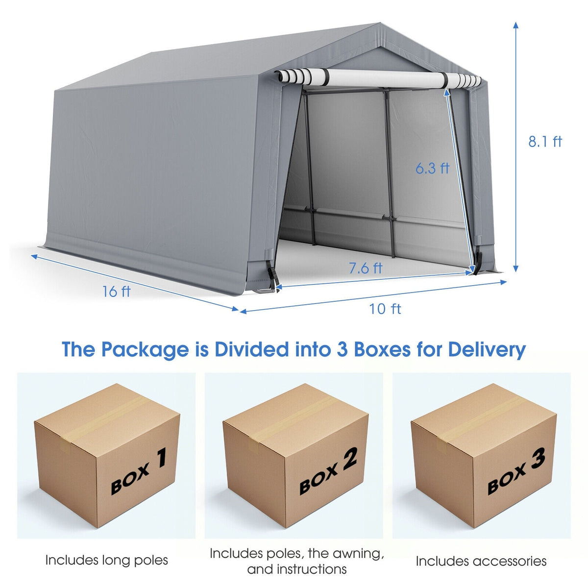 10 x 16/10 x 20 Feet Outdoor Heavy-Duty Carport with 2 Doors-10 x 16 ft-Carports-DECOROLALA