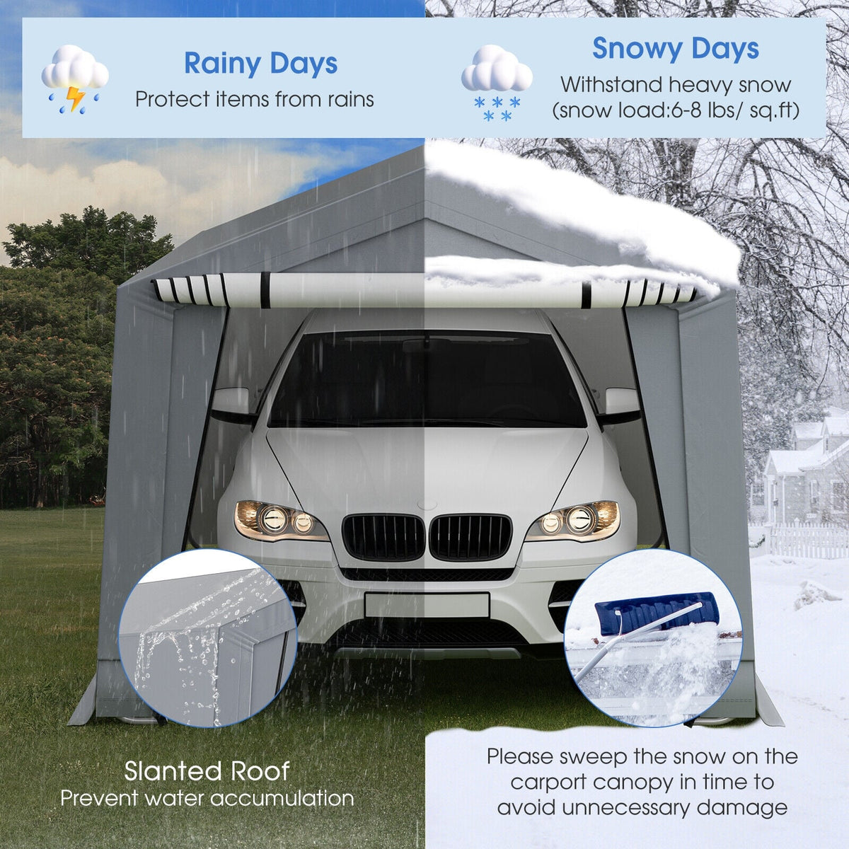 10 x 16/10 x 20 Feet Outdoor Heavy-Duty Carport with 2 Doors-10 x 16 ft-Carports-DECOROLALA