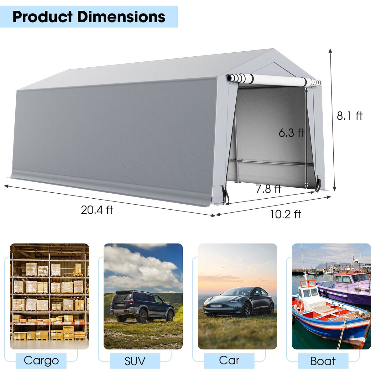 10 x 16/10 x 20 Feet Outdoor Heavy-Duty Carport with 2 Doors-10 x 20 ft-Carports-DECOROLALA