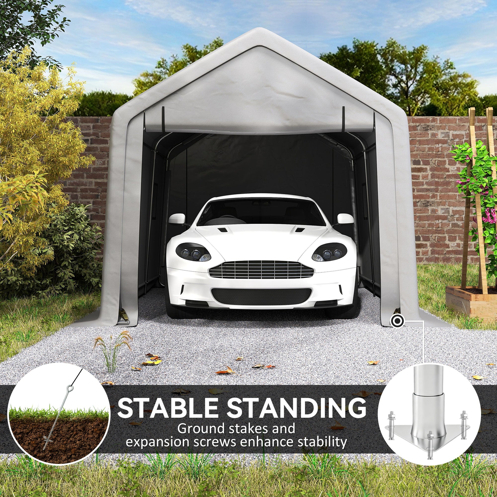 10 x 17 ft Heavy Duty Carport Portable Garage - Grey-Patio & Garden > Wedding & Events Tents > Car Shelters-DECOROLALA