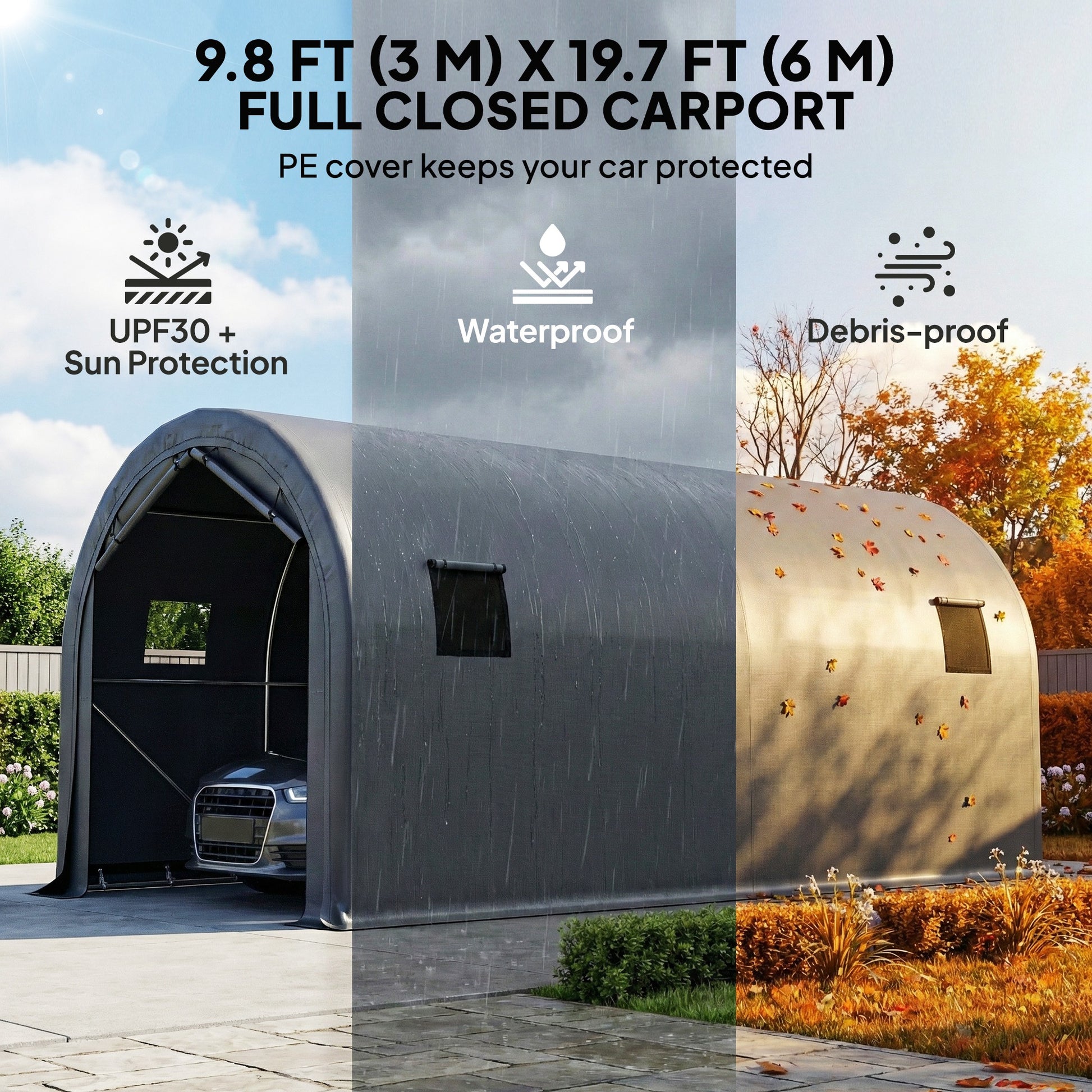 10' x 19' Heavy Duty Carport Portable Garage - Dark Grey-Patio & Garden > Wedding & Events Tents > Car Shelters-DECOROLALA