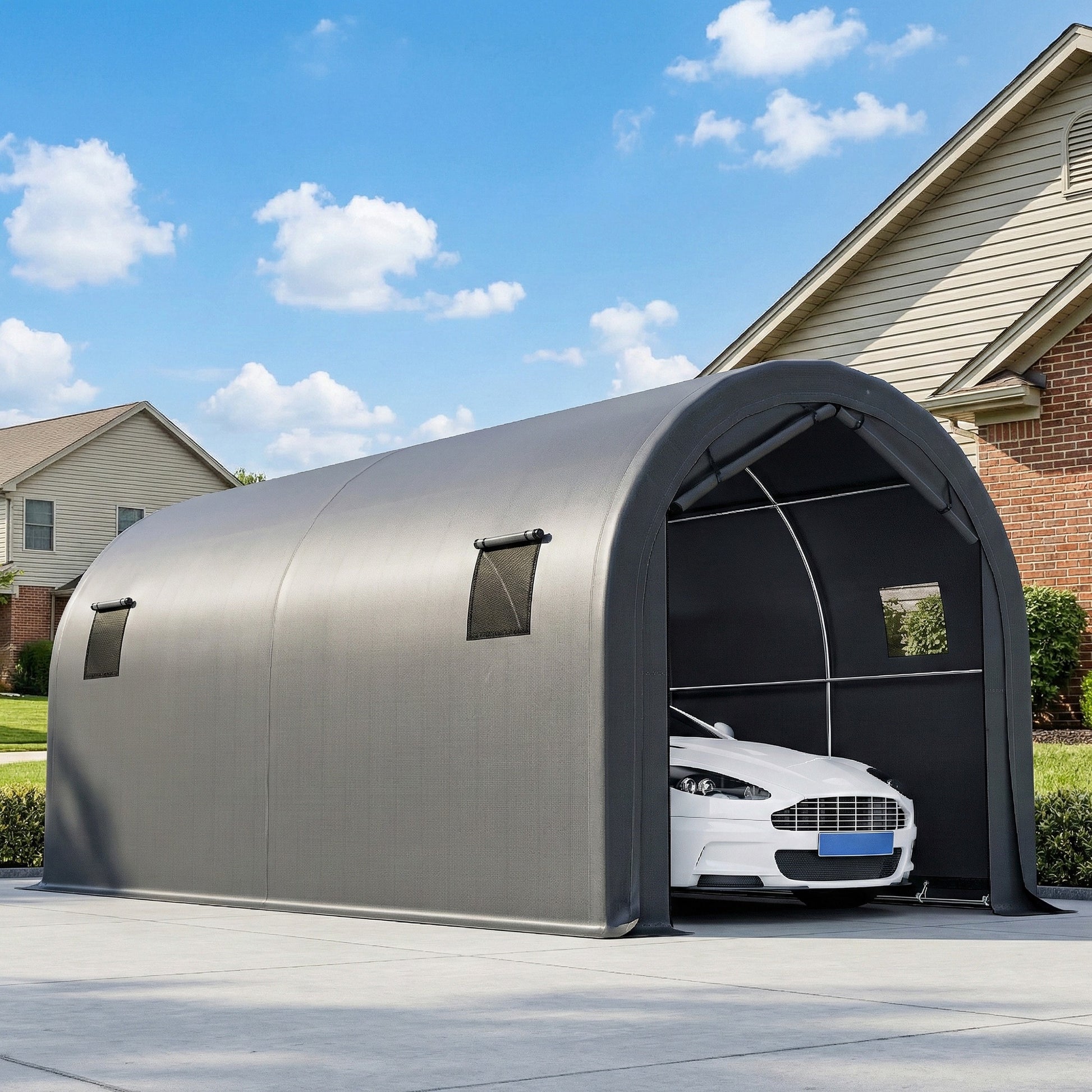 10' x 19' Heavy Duty Carport Portable Garage - Dark Grey-Patio & Garden > Wedding & Events Tents > Car Shelters-DECOROLALA
