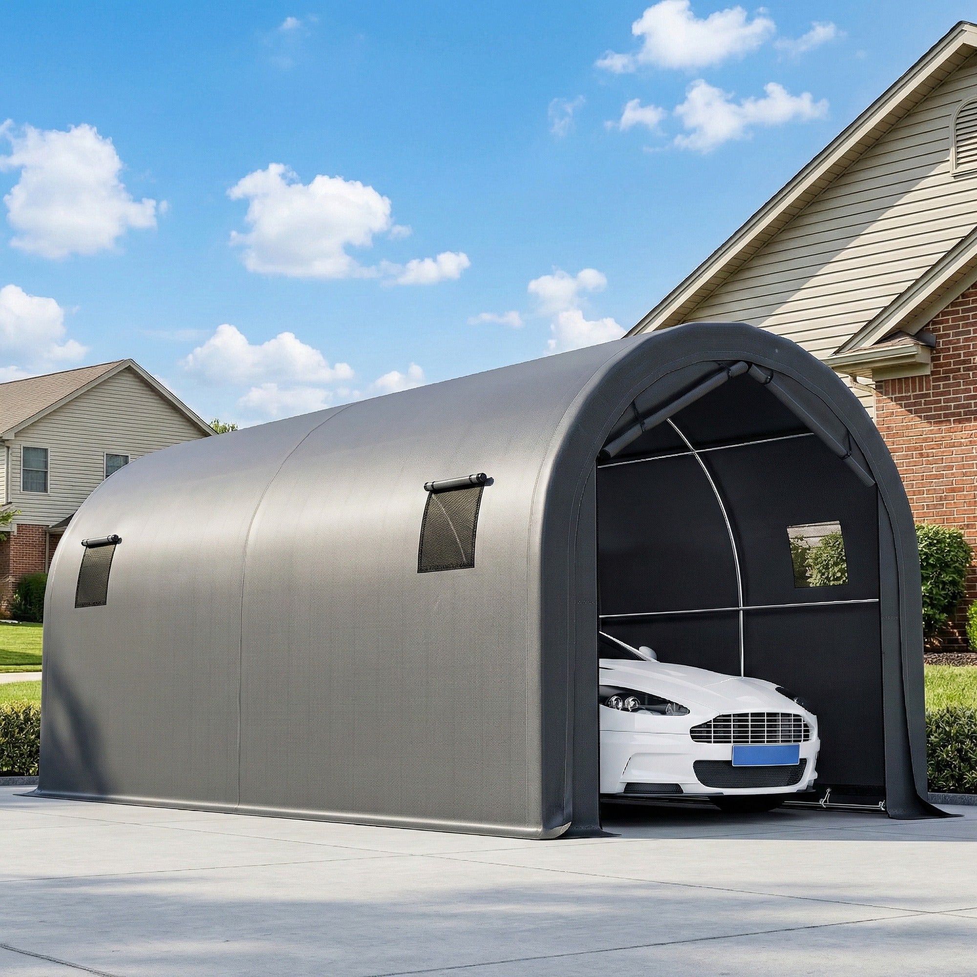 10' x 19' Heavy Duty Carport Portable Garage - Dark Grey-Patio & Garden > Wedding & Events Tents > Car Shelters-DECOROLALA