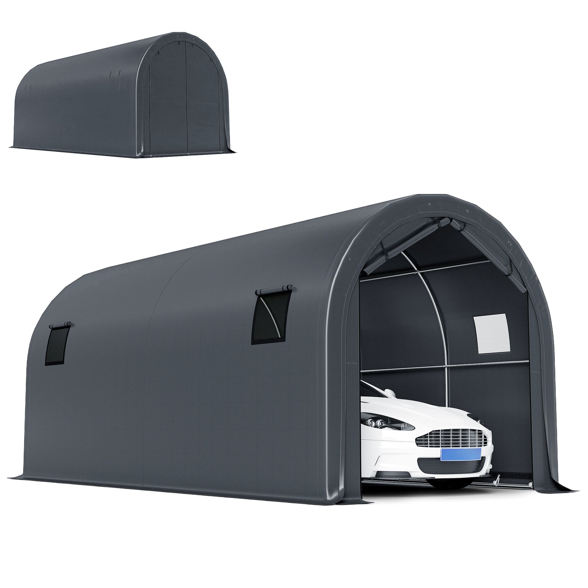 10' x 19' Heavy Duty Carport Portable Garage - Dark Grey-Patio & Garden > Wedding & Events Tents > Car Shelters-DECOROLALA