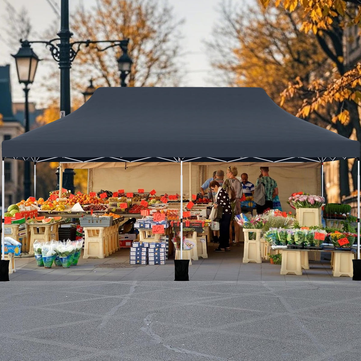 10 x 20 FT Pop up Canopy Tent Foldable Portable Outdoor Gazebo with Carry Bag-Black-Canopies-DECOROLALA