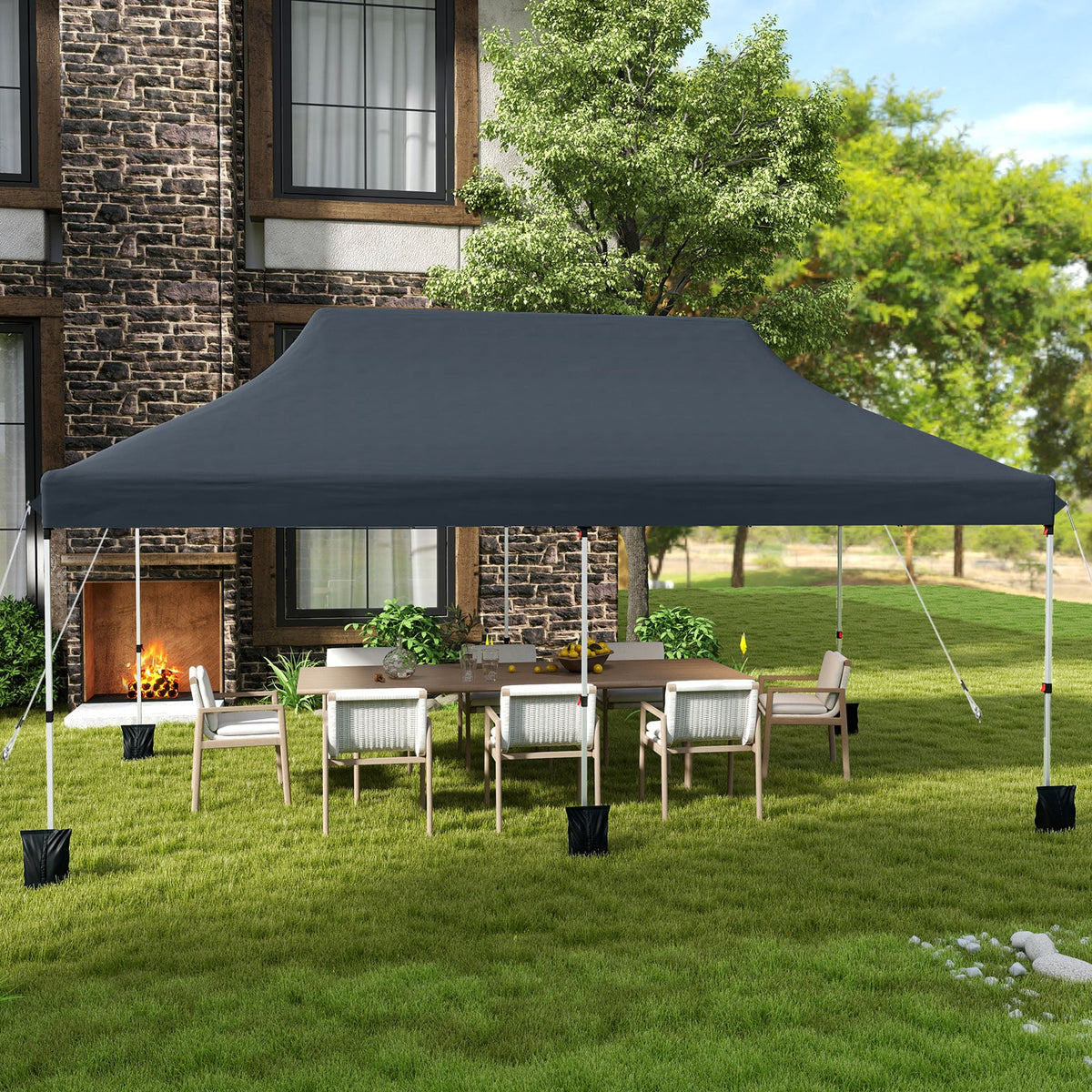 10 x 20 FT Pop up Canopy Tent Foldable Portable Outdoor Gazebo with Carry Bag-Black-Canopies-DECOROLALA