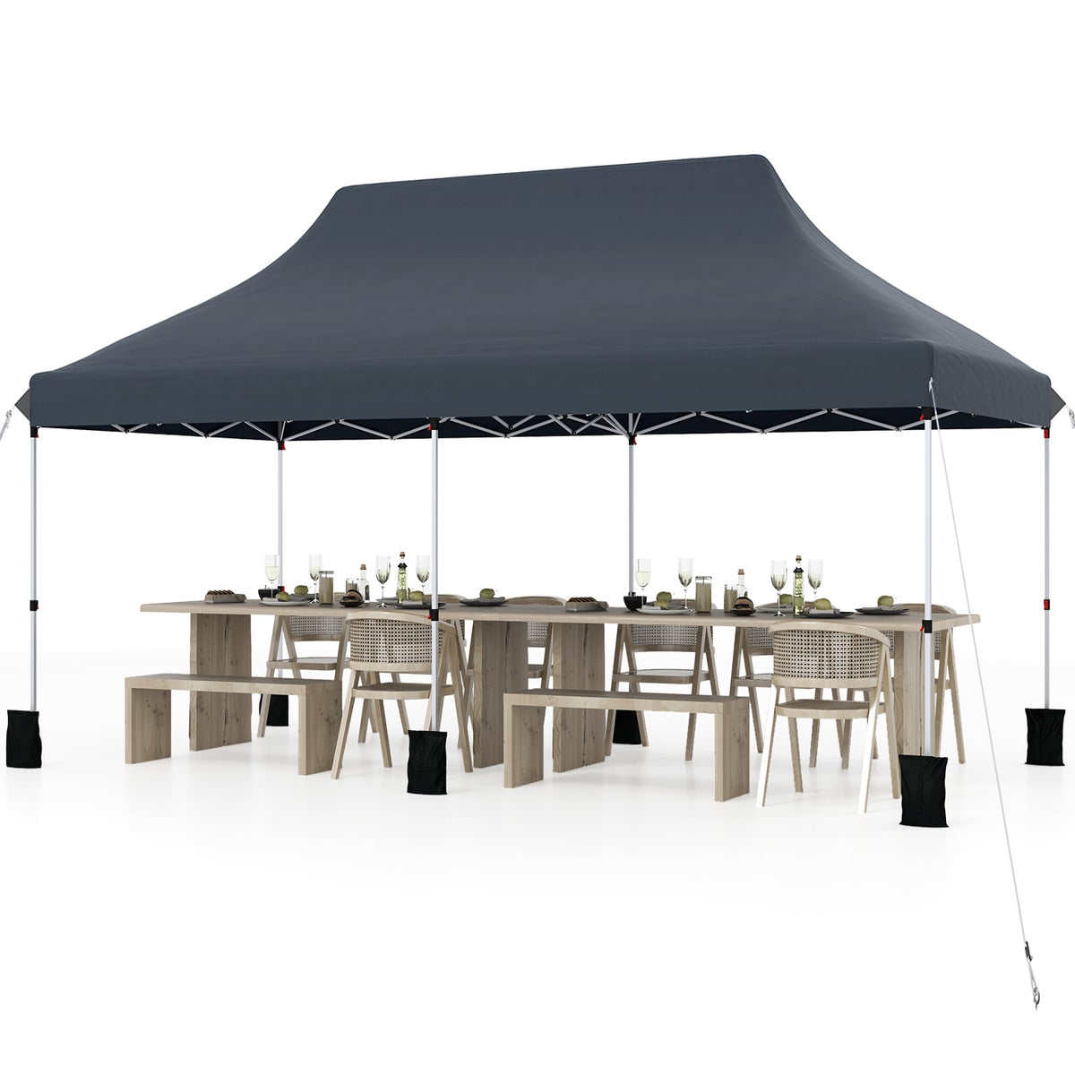10 x 20 FT Pop up Canopy Tent Foldable Portable Outdoor Gazebo with Carry Bag-Black-Canopies-DECOROLALA