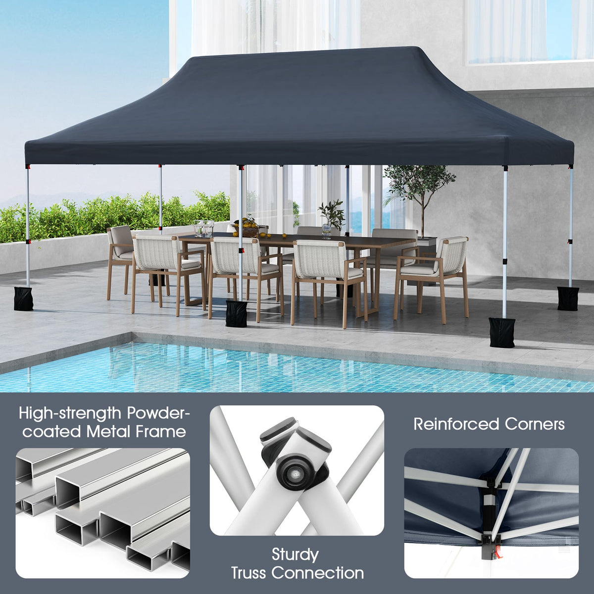 10 x 20 FT Pop up Canopy Tent Foldable Portable Outdoor Gazebo with Carry Bag-Black-Canopies-DECOROLALA