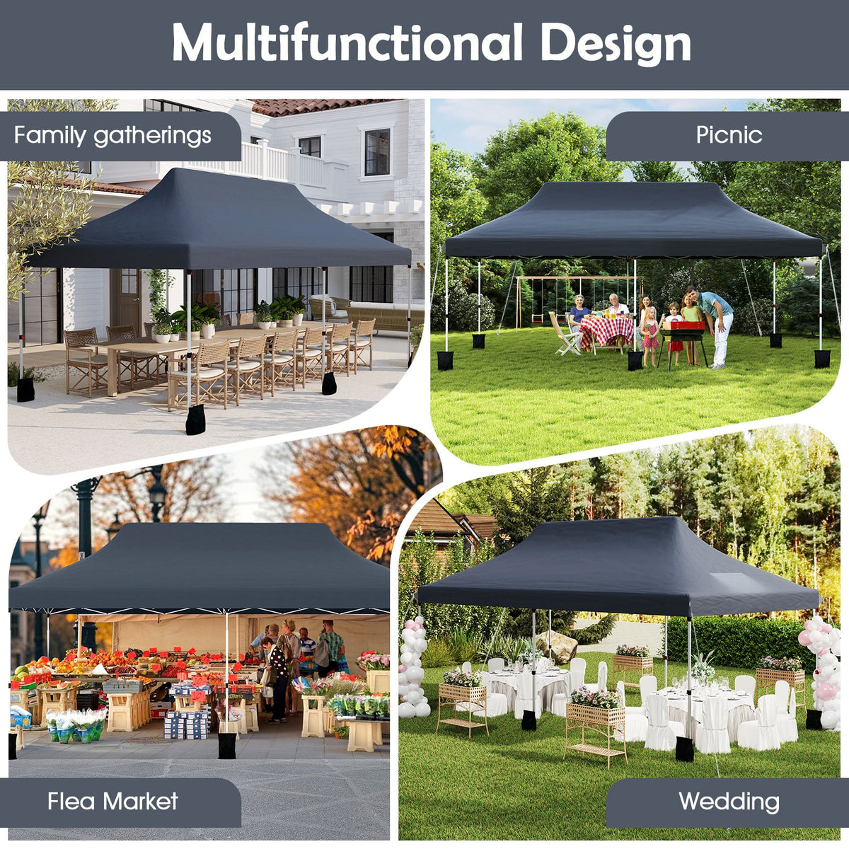 10 x 20 FT Pop up Canopy Tent Foldable Portable Outdoor Gazebo with Carry Bag-Black-Canopies-DECOROLALA