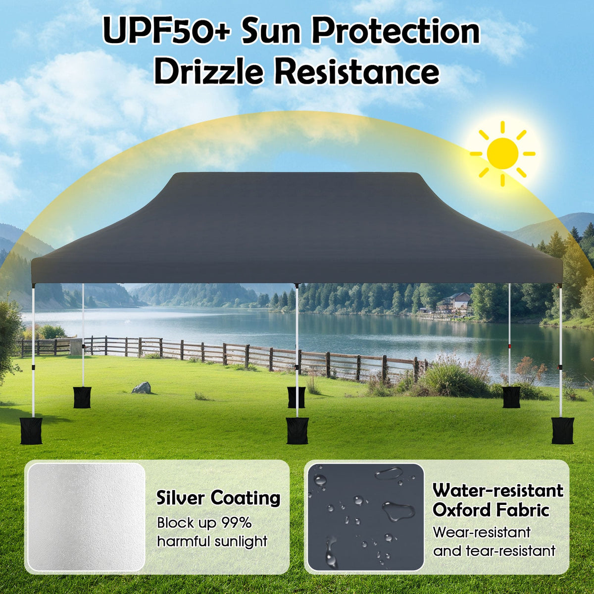 10 x 20 FT Pop up Canopy Tent Foldable Portable Outdoor Gazebo with Carry Bag-Black-Canopies-DECOROLALA