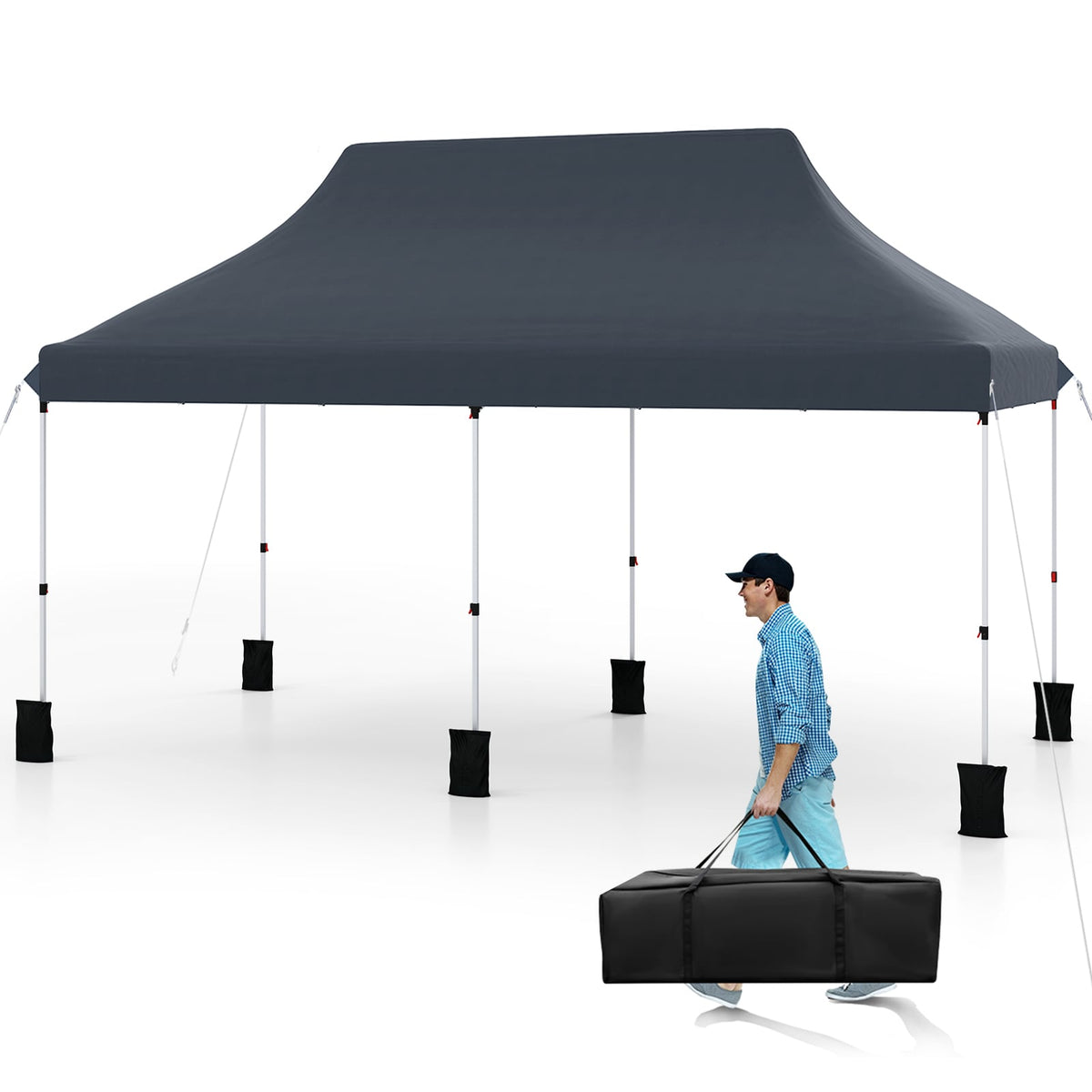 10 x 20 FT Pop up Canopy Tent Foldable Portable Outdoor Gazebo with Carry Bag-Black-Canopies-DECOROLALA