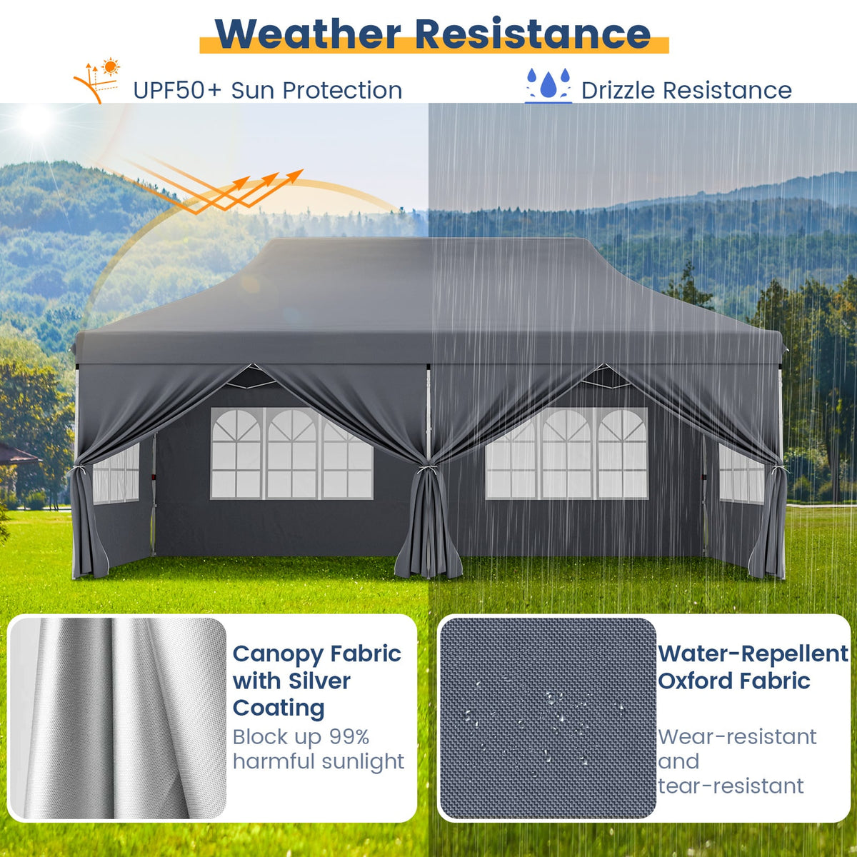 10 x 20 FT Pop up Canopy with 6 Sidewalls and Windows and Carrying Bag for Party Wedding Picnic-Gray-Canopies-DECOROLALA