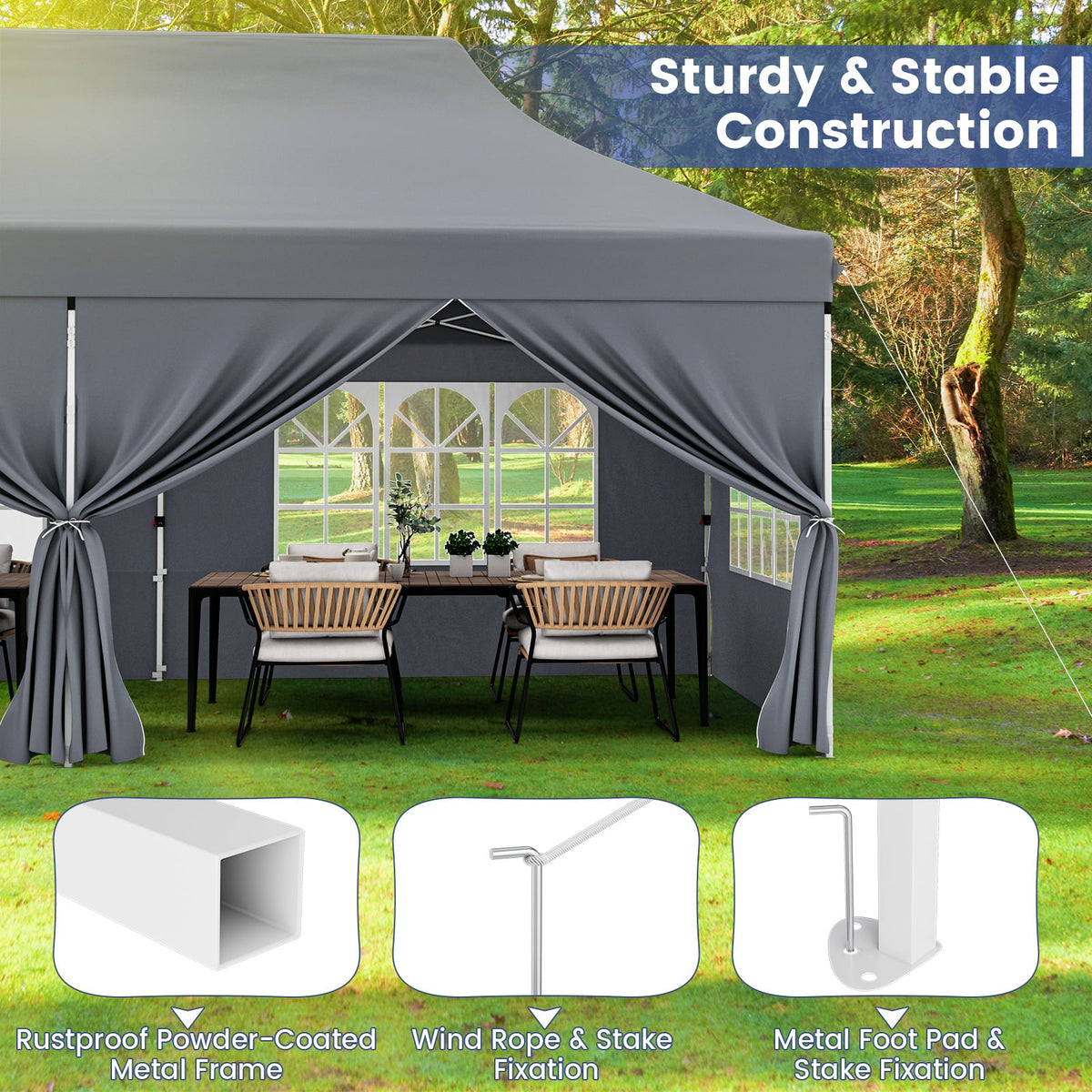 10 x 20 FT Pop up Canopy with 6 Sidewalls and Windows and Carrying Bag for Party Wedding Picnic-Gray-Canopies-DECOROLALA