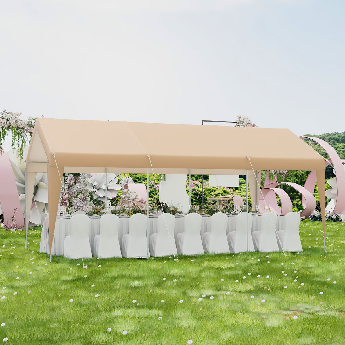 10 x 20 Feet Patio Heavy Duty All-Weather Carport-without Sidewall-Carports-DECOROLALA
