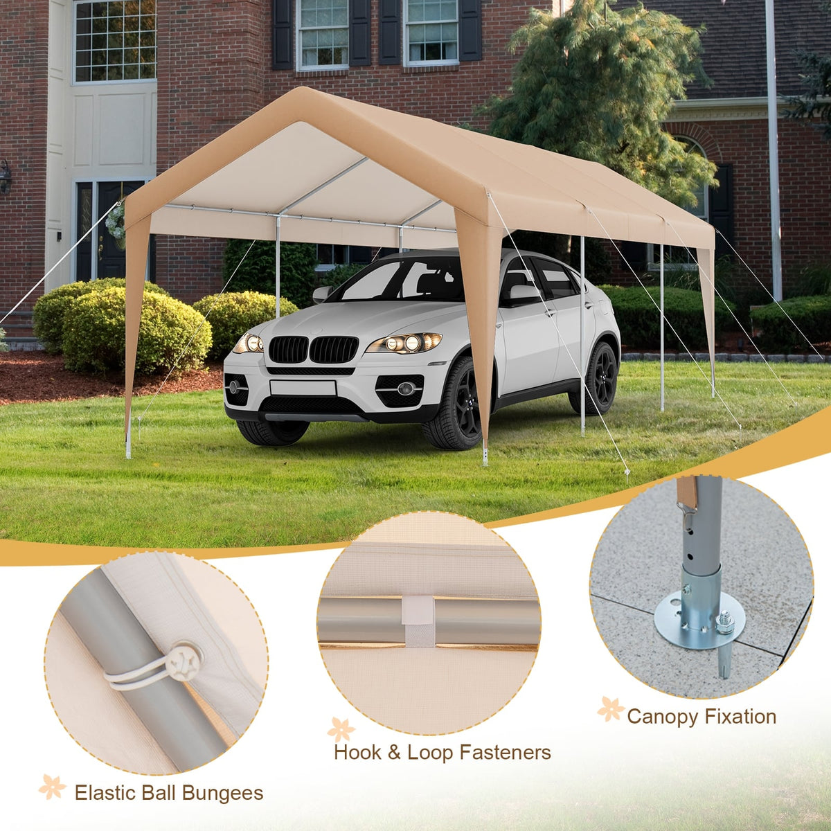 10 x 20 Feet Patio Heavy Duty All-Weather Carport-without Sidewall-Carports-DECOROLALA