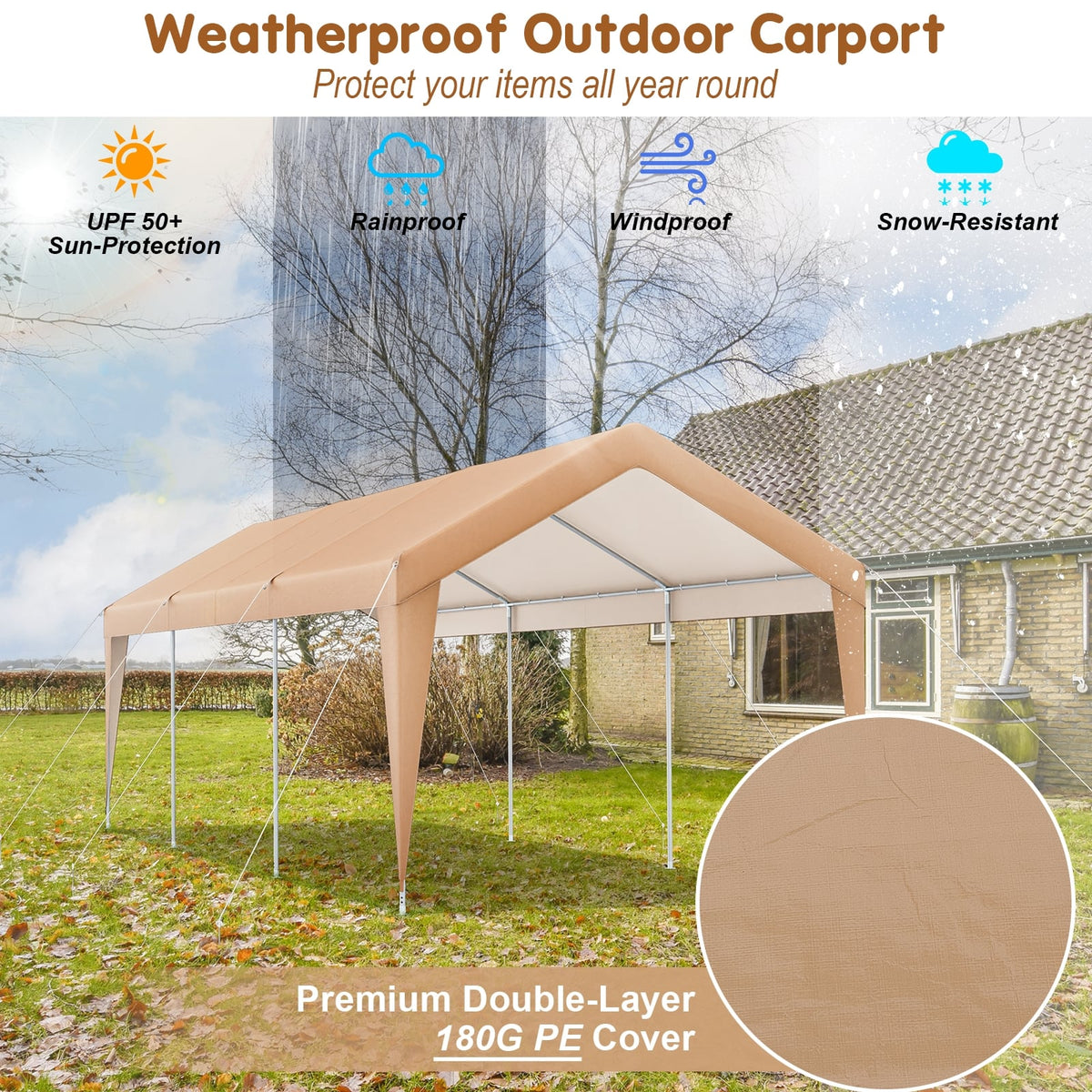 10 x 20 Feet Patio Heavy Duty All-Weather Carport-without Sidewall-Carports-DECOROLALA