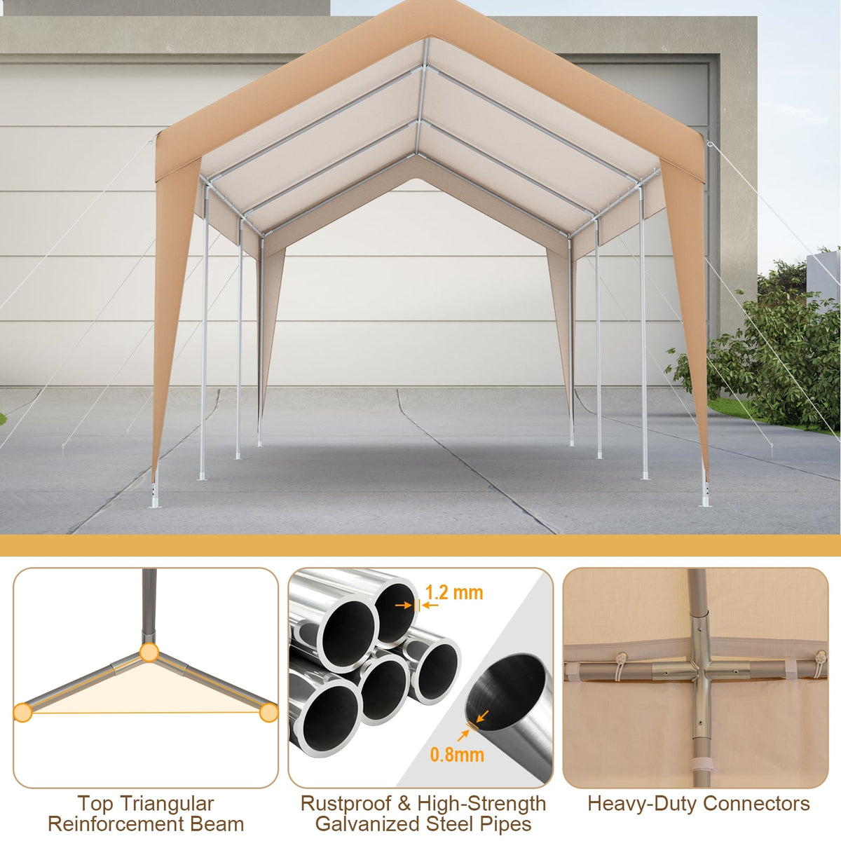 10 x 20 Feet Patio Heavy Duty All-Weather Carport-without Sidewall-Carports-DECOROLALA