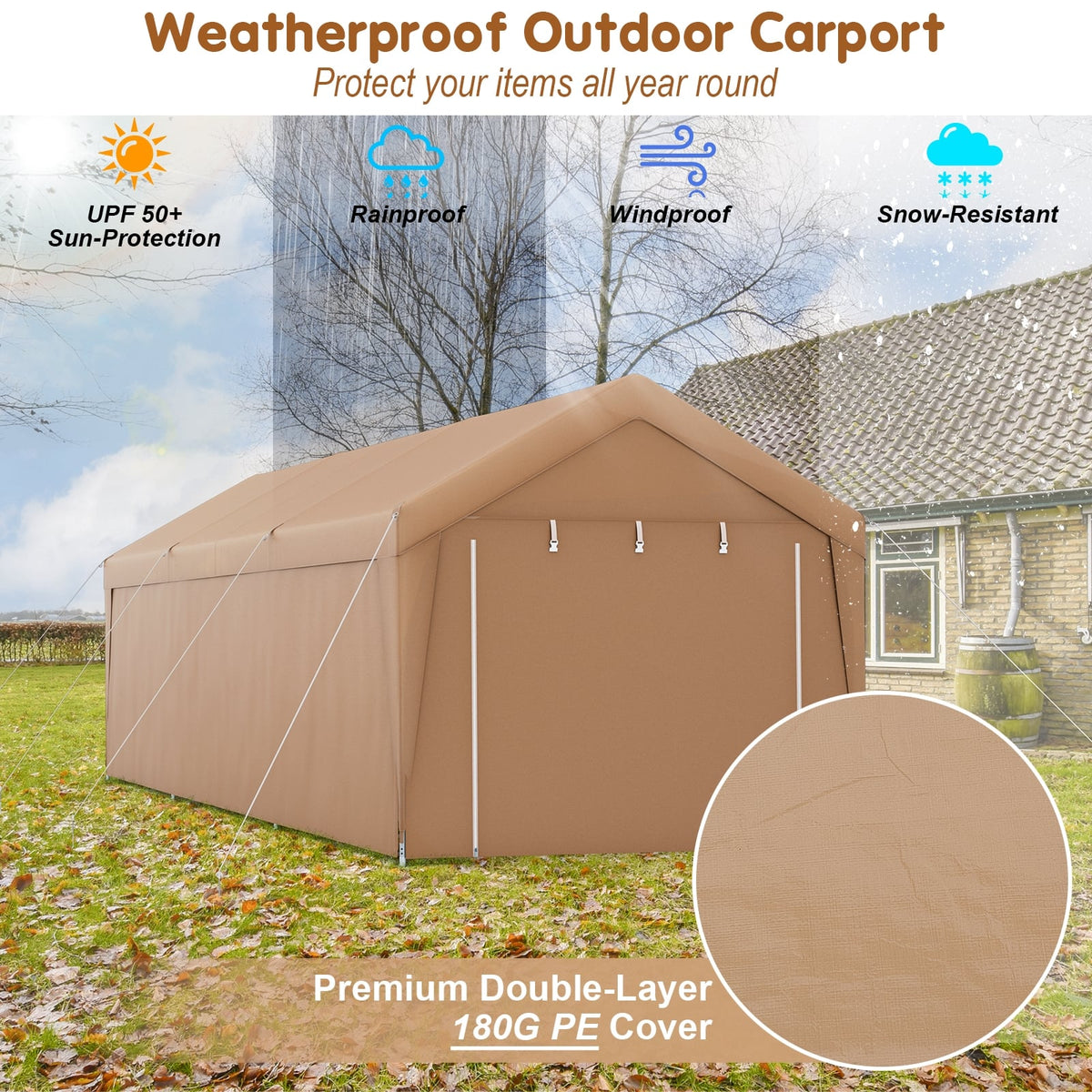 10 x 20 Feet Portable Garage Tent Carport with Galvanized Steel Frame-with Sidewall-Carports-DECOROLALA