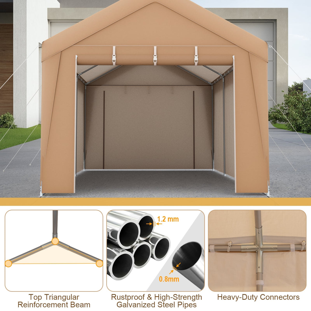10 x 20 Feet Portable Garage Tent Carport with Galvanized Steel Frame-with Sidewall-Carports-DECOROLALA