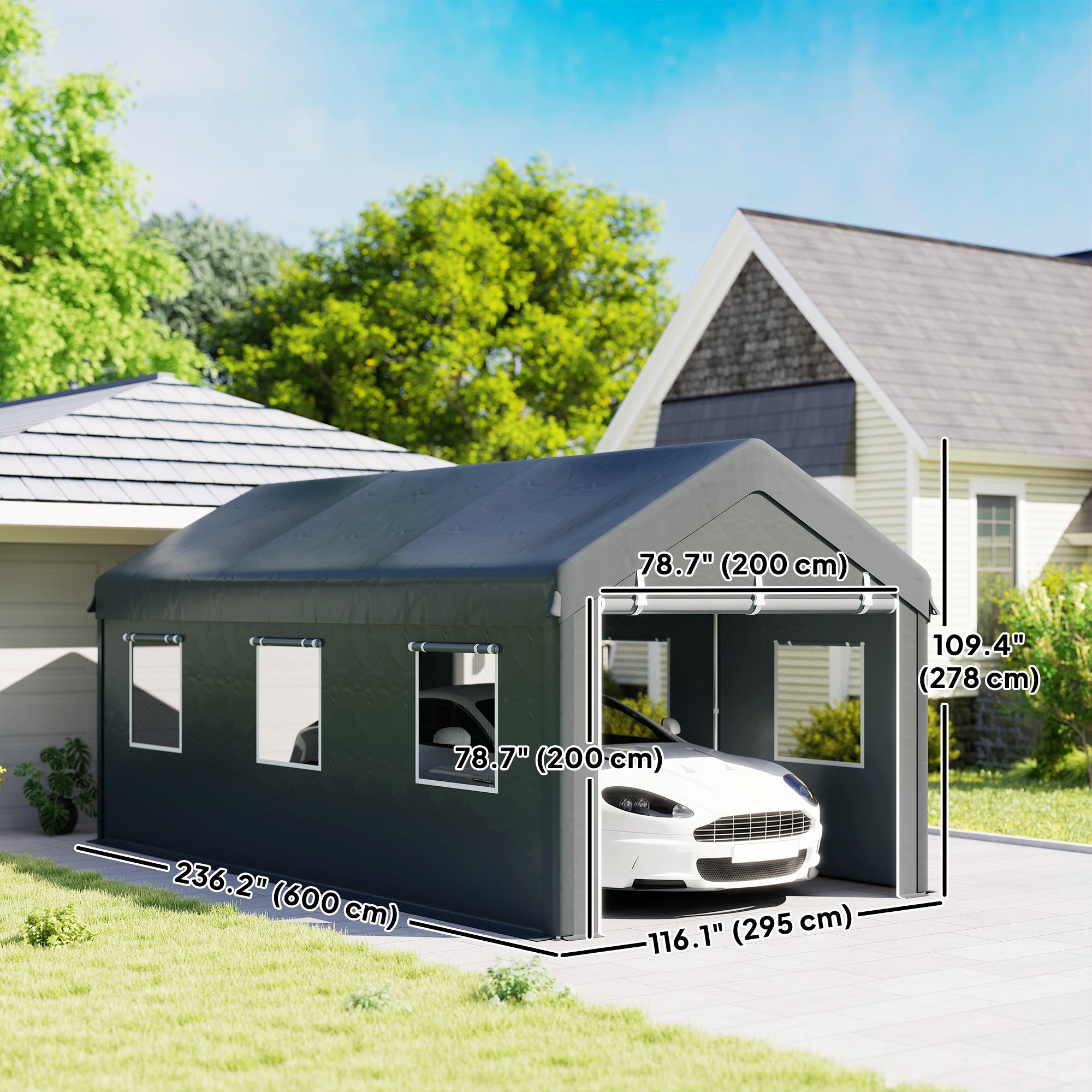 10' x 20' Heavy Duty Carport Portable Garage - Dark Grey-Patio & Garden > Wedding & Events Tents > Car Shelters-DECOROLALA