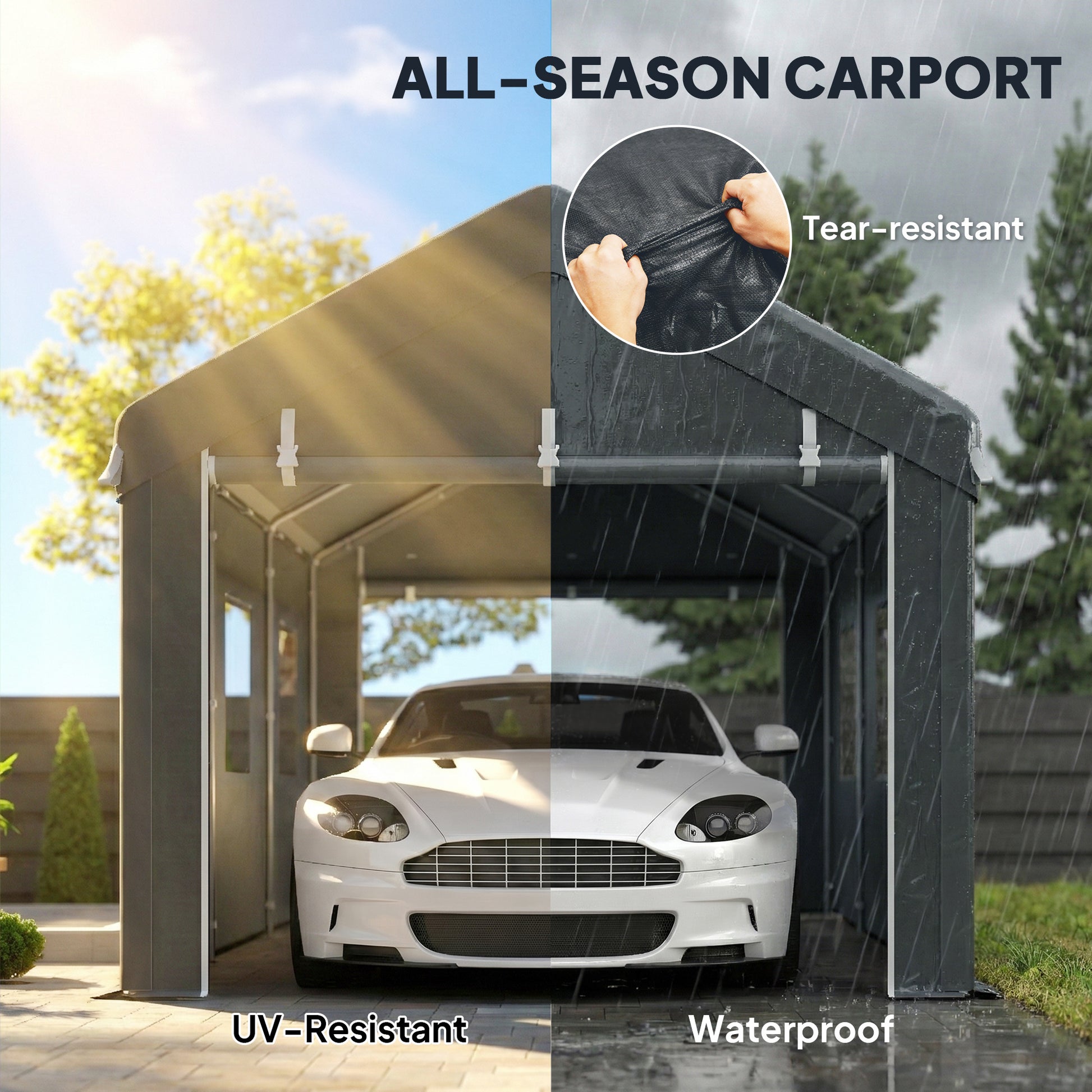 10' x 20' Heavy Duty Carport Portable Garage - Dark Grey-Patio & Garden > Wedding & Events Tents > Car Shelters-DECOROLALA