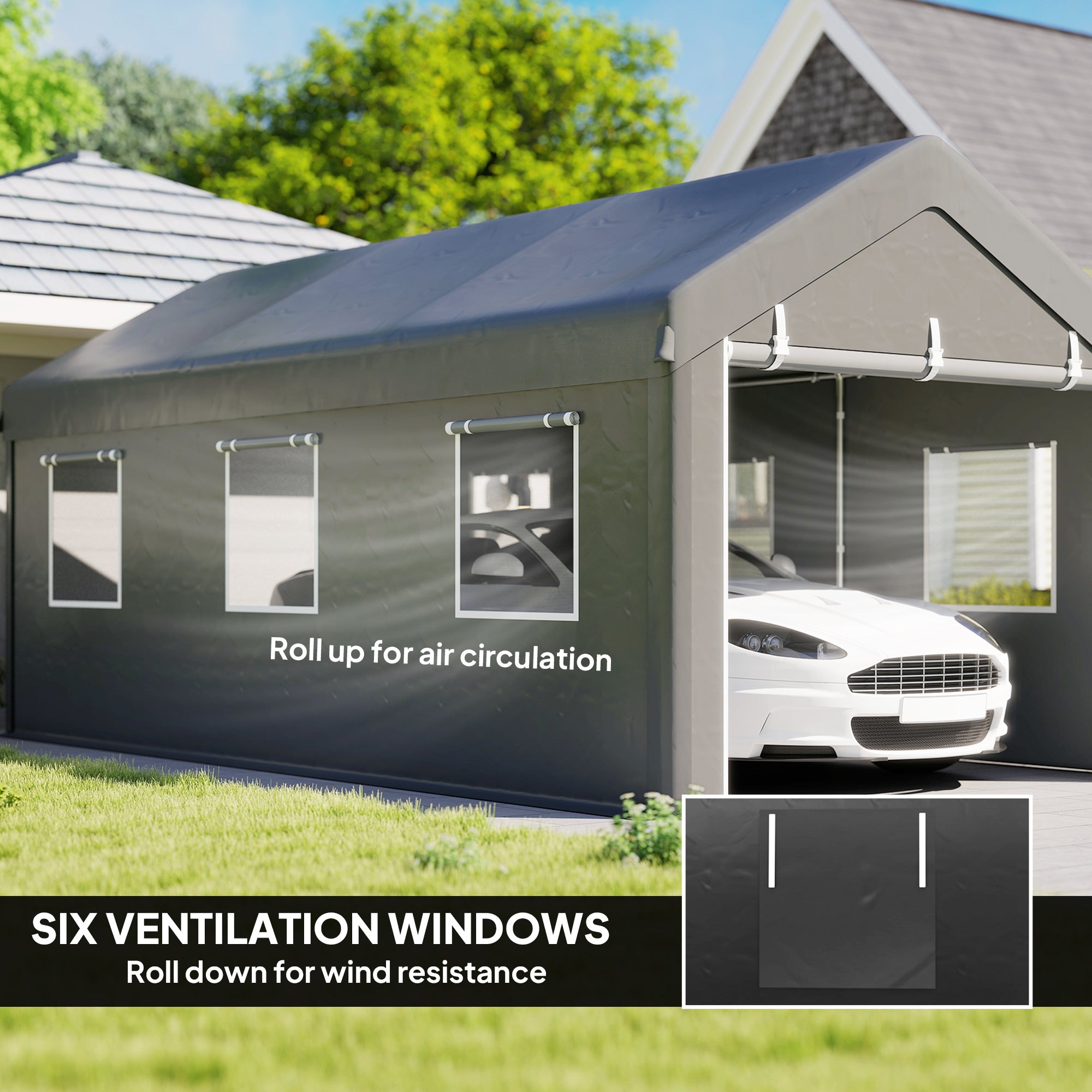 10' x 20' Heavy Duty Carport Portable Garage - Dark Grey-Patio & Garden > Wedding & Events Tents > Car Shelters-DECOROLALA